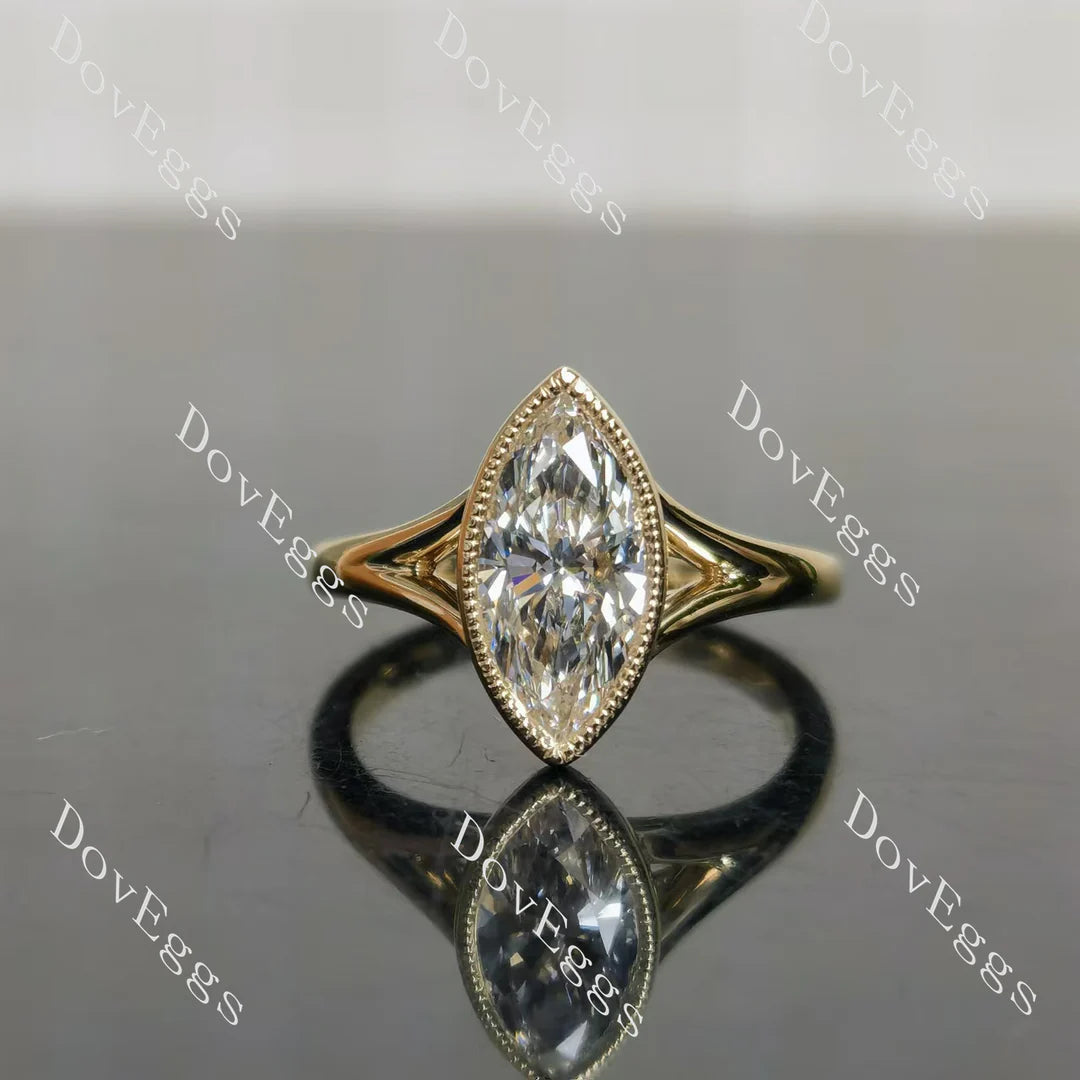 Bezel solitaire split shanks engagement ring only semi-mount only(Exclusively to DovEggs Stones)