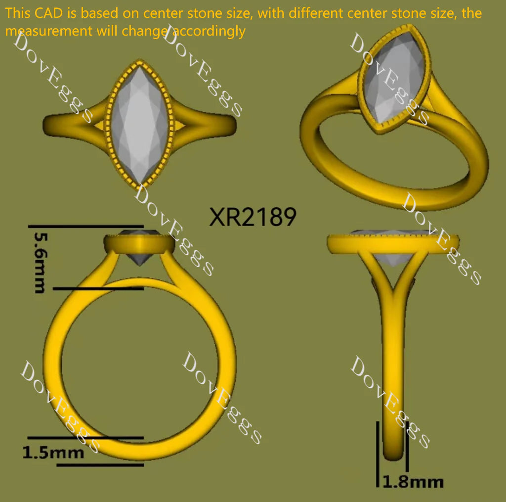 Bezel solitaire split shanks engagement ring only semi-mount only(Exclusively to DovEggs Stones)
