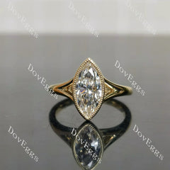 Marquise bezel solitaire split shanks moissanite engagement ring| DovEggs