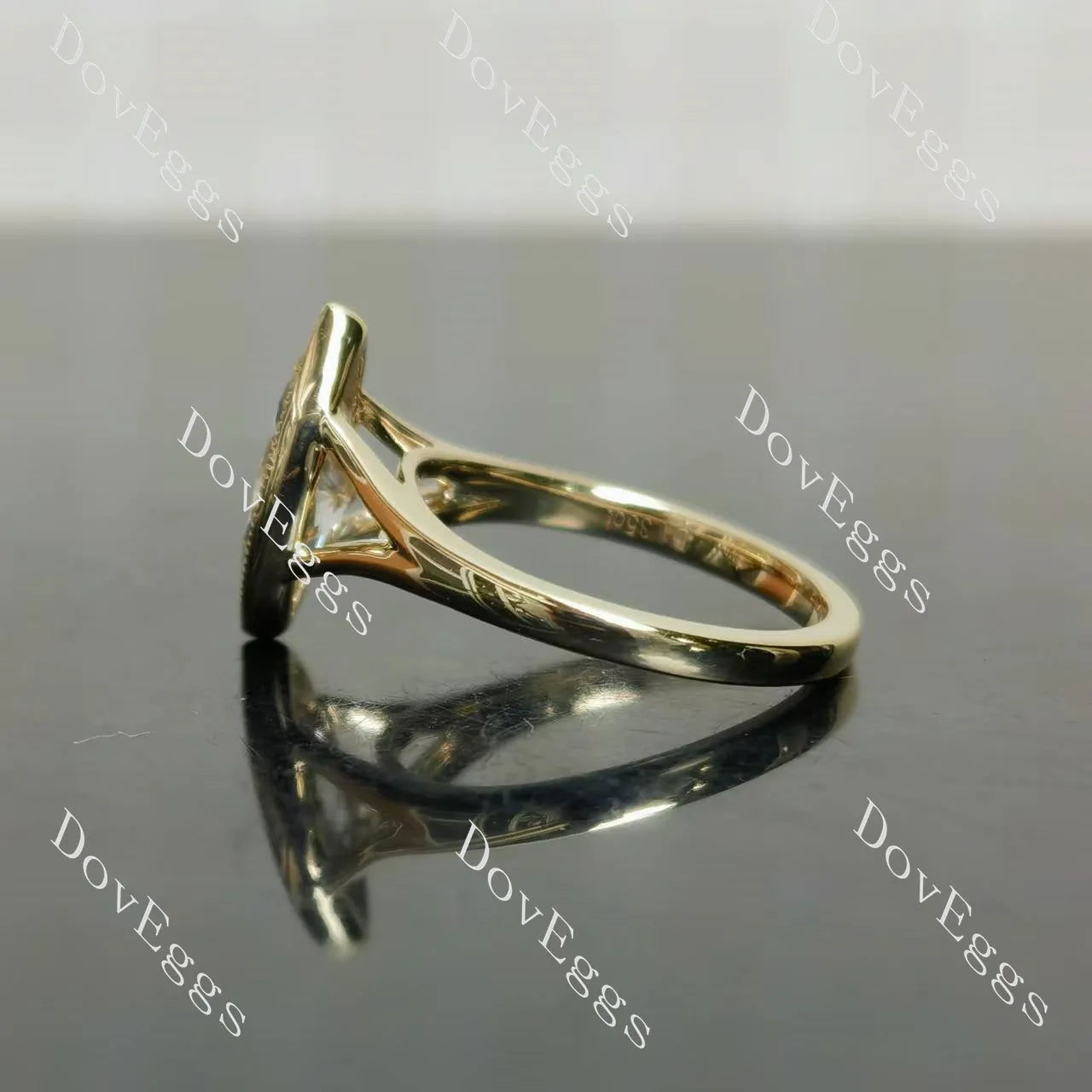 Marquise bezel solitaire split shanks moissanite engagement ring| DovEggs