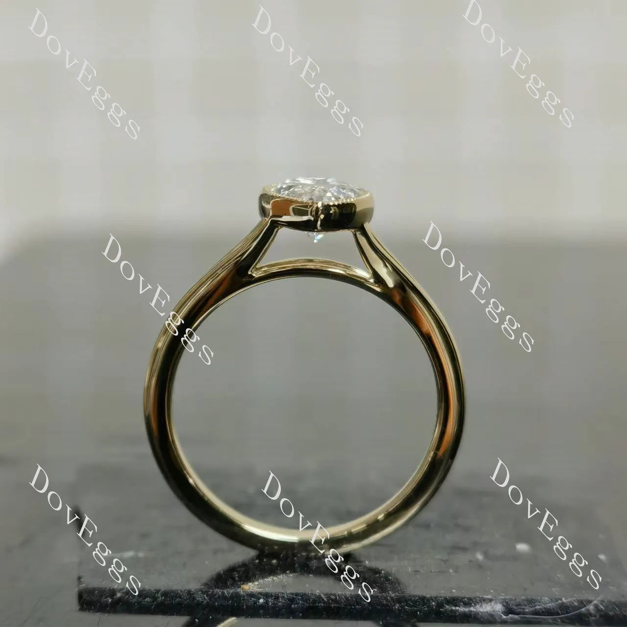 Marquise bezel solitaire split shanks moissanite engagement ring| DovEggs