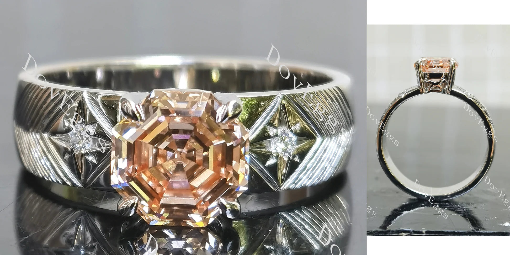 Carving vintage lab diamond engagement ring only semi-mount only(Exclusively to DovEggs Stones)