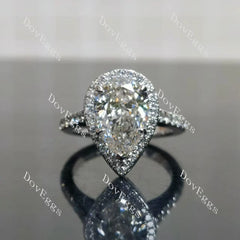 The Shana Rae-Pear vintage halo pave moissanite engagement ring| DovEggs