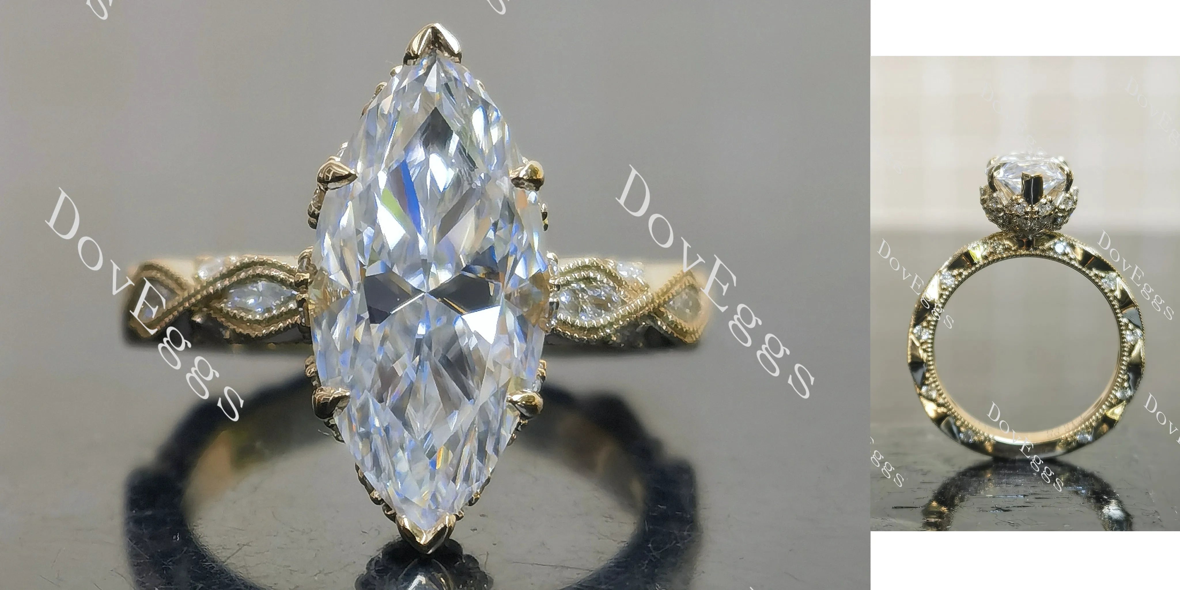 Marquise vintage art deco moissnaite engagement ring| DovEggs