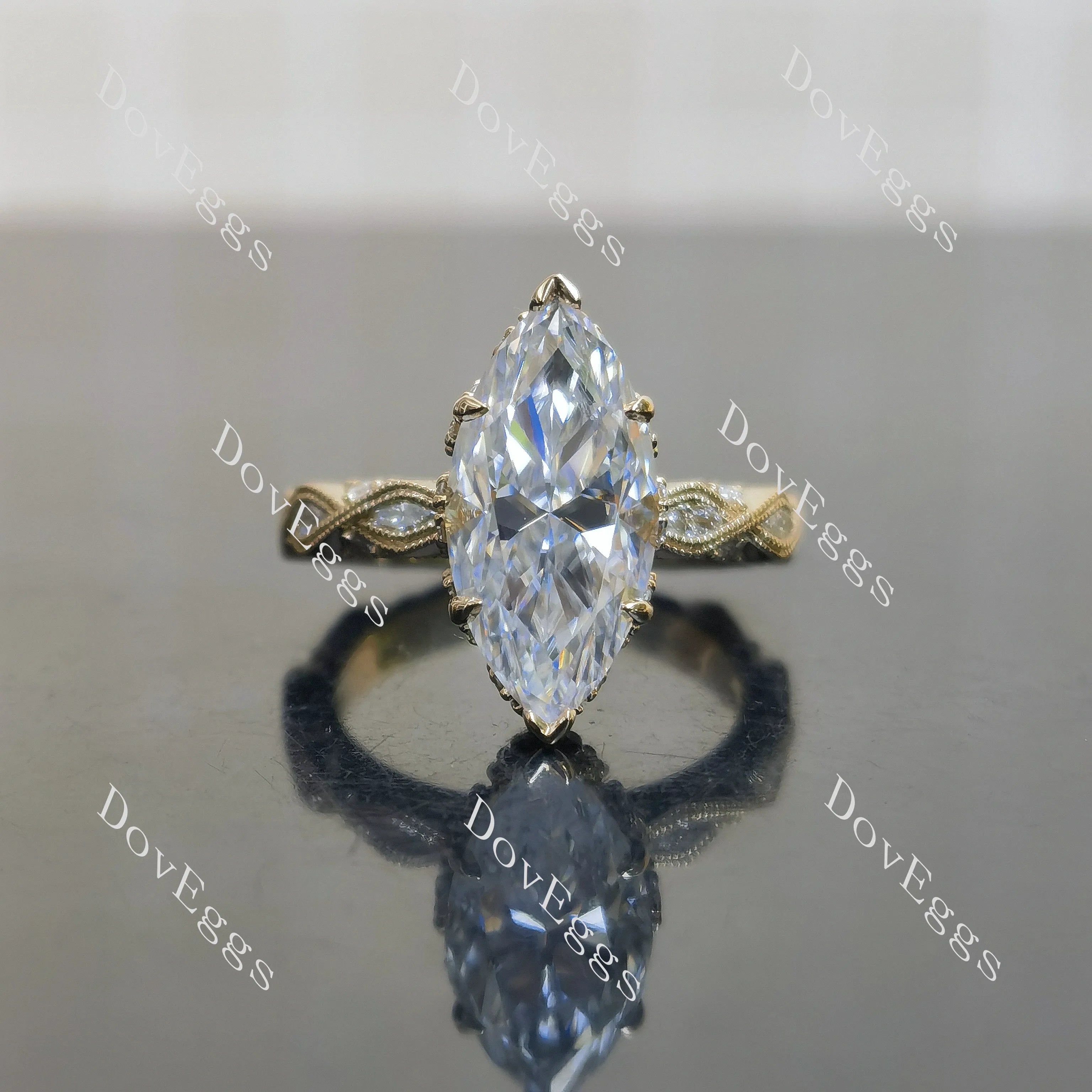 Marquise vintage art deco moissnaite engagement ring| DovEggs