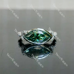 Marquise bezel art deco east to west direction colored moissanite engagement ring| Doveggs