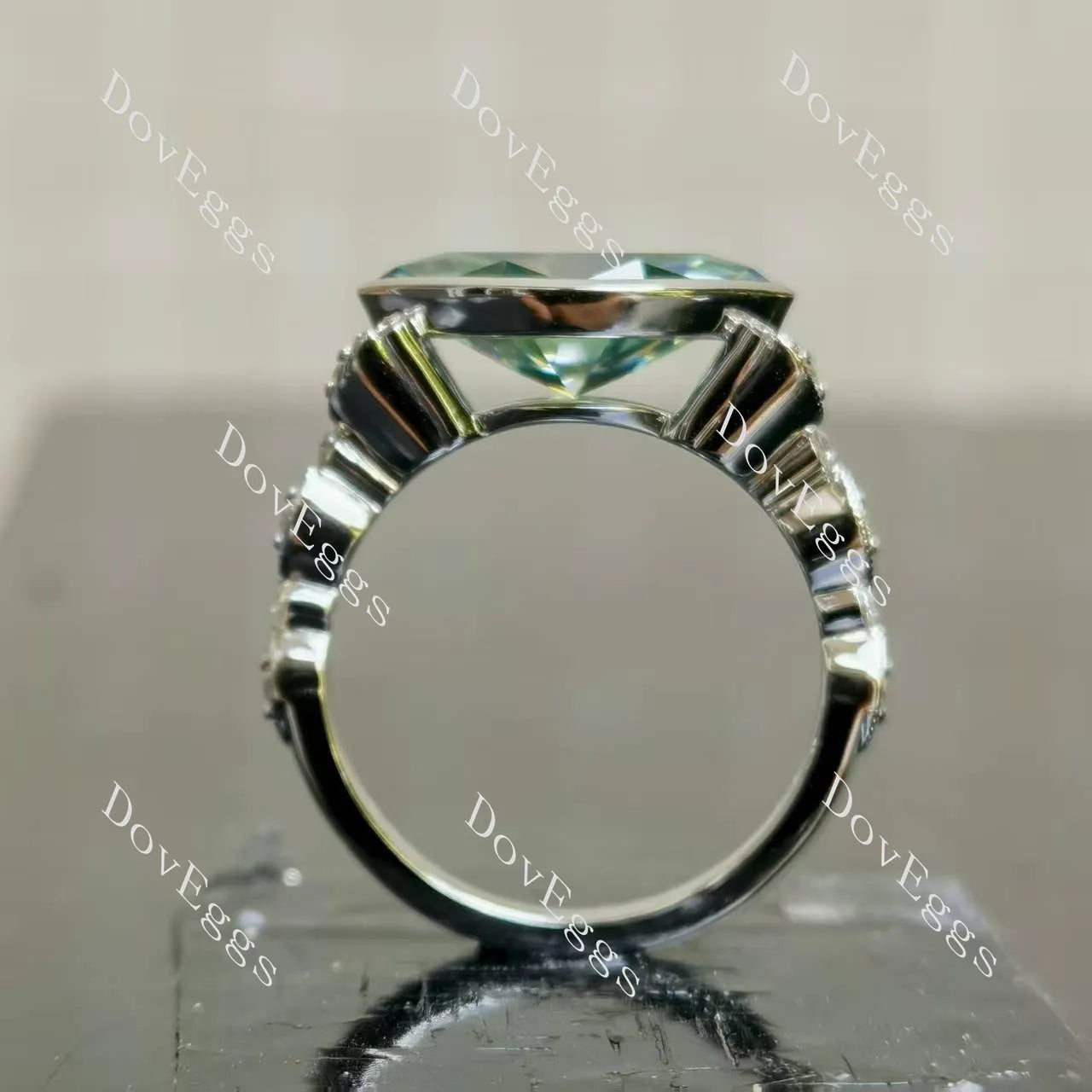 Marquise bezel art deco east to west direction colored moissanite engagement ring| Doveggs