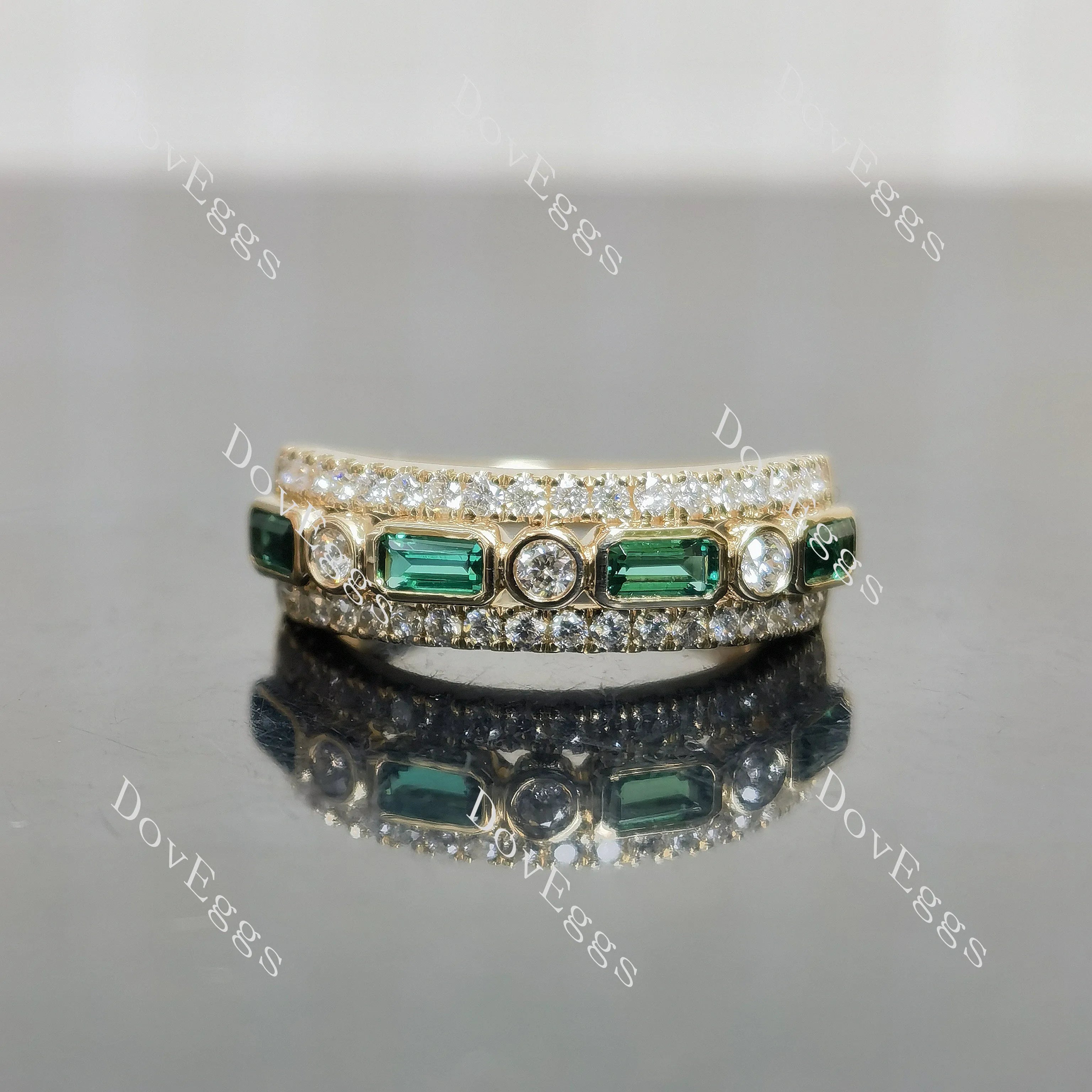 Round emerald pave bezel moissanite wedding band-6mm band width| DovEggs