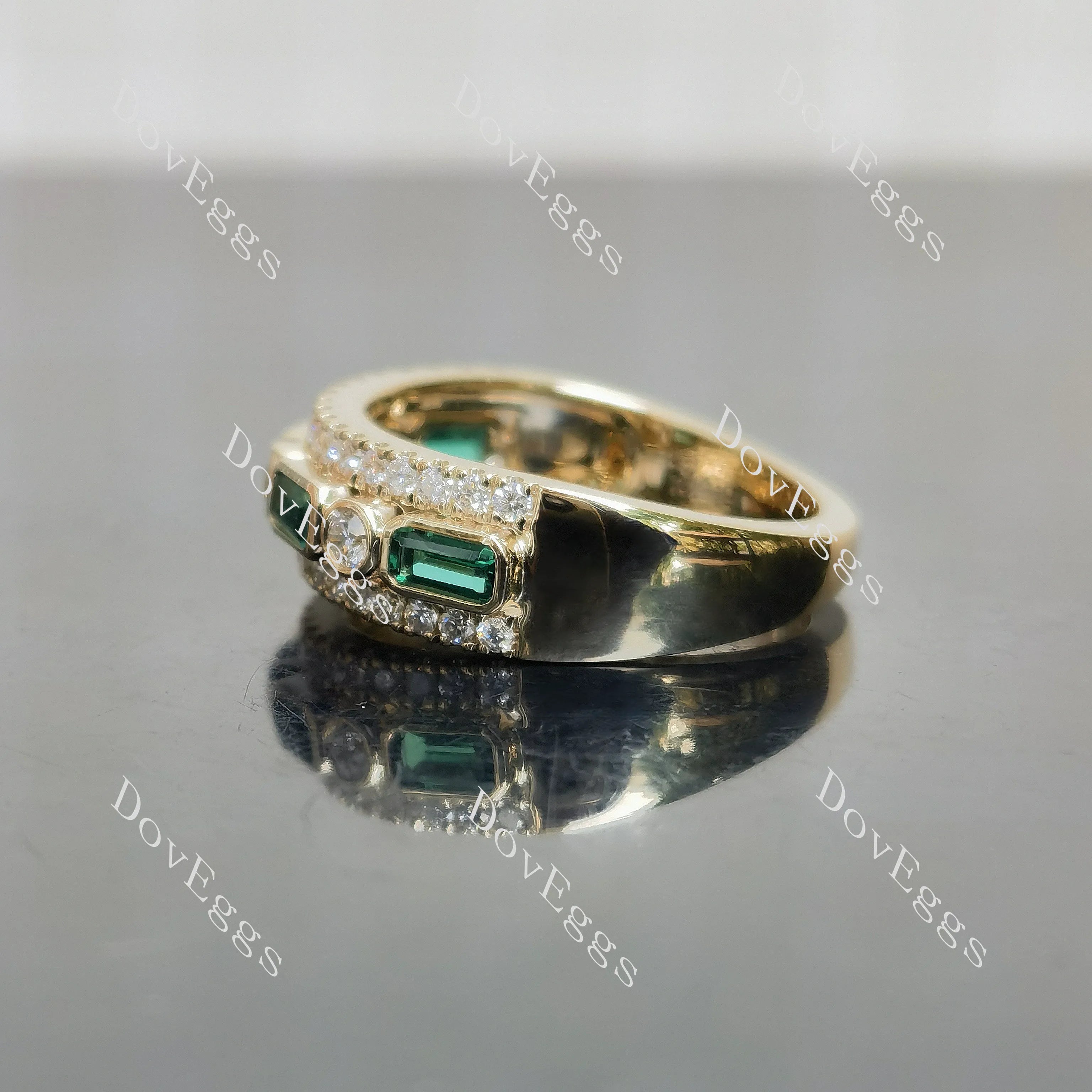 Round emerald pave bezel moissanite wedding band-6mm band width| DovEggs