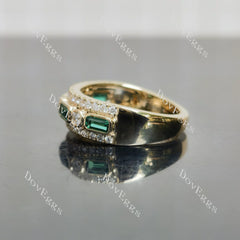 Round emerald pave bezel moissanite wedding band-6mm band width| DovEggs
