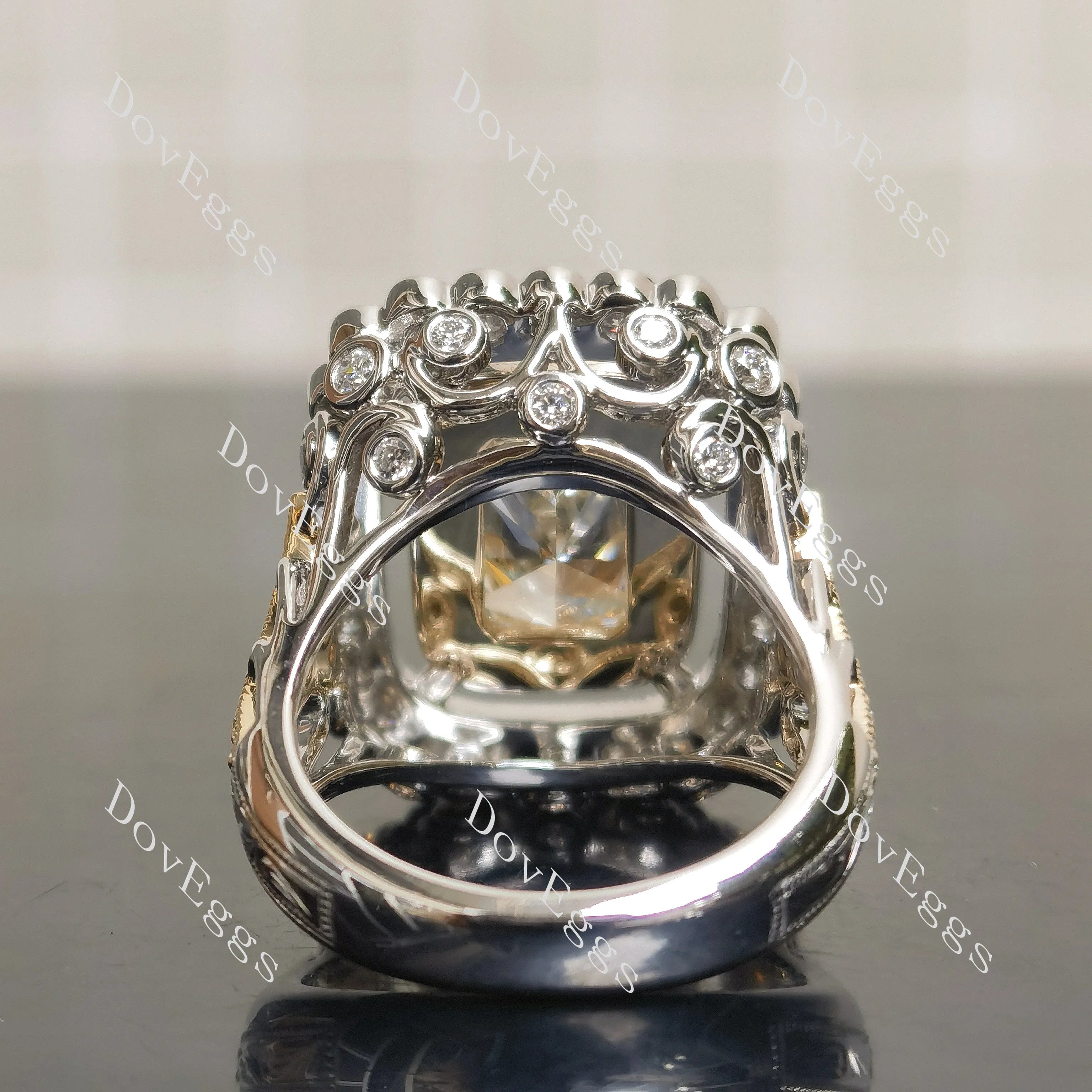 Radiant halo vintage pave moissnaite engagement ring| DovEggs