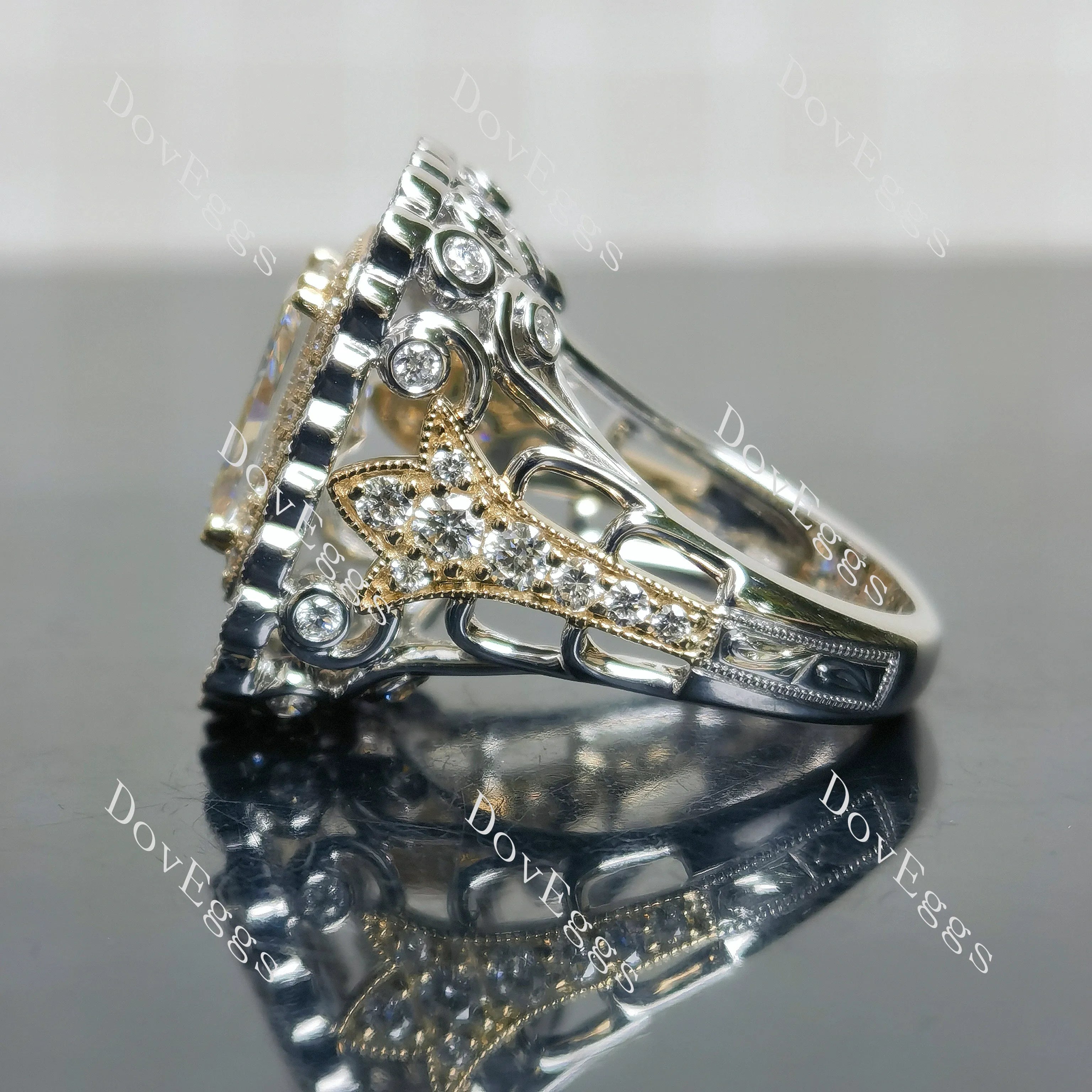 Radiant halo vintage pave moissnaite engagement ring| DovEggs