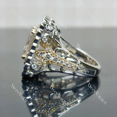 Radiant halo vintage pave moissnaite engagement ring| DovEggs