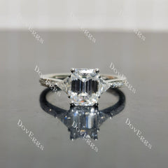 Emerald three stones pave moissanite engagement ring| DovEggs