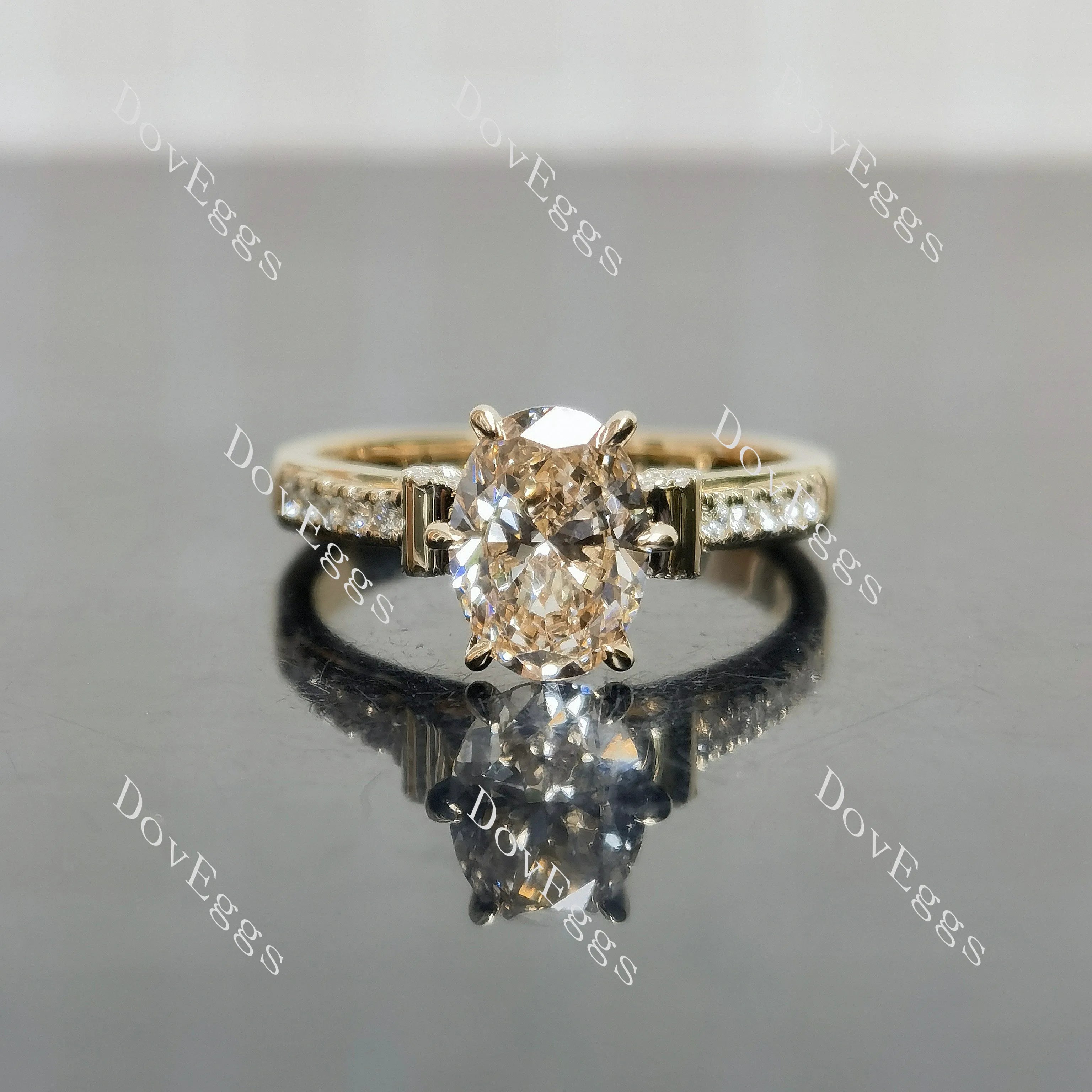 Oval pave bridge art deco vintage moissnaite engagement ring| DovEggs