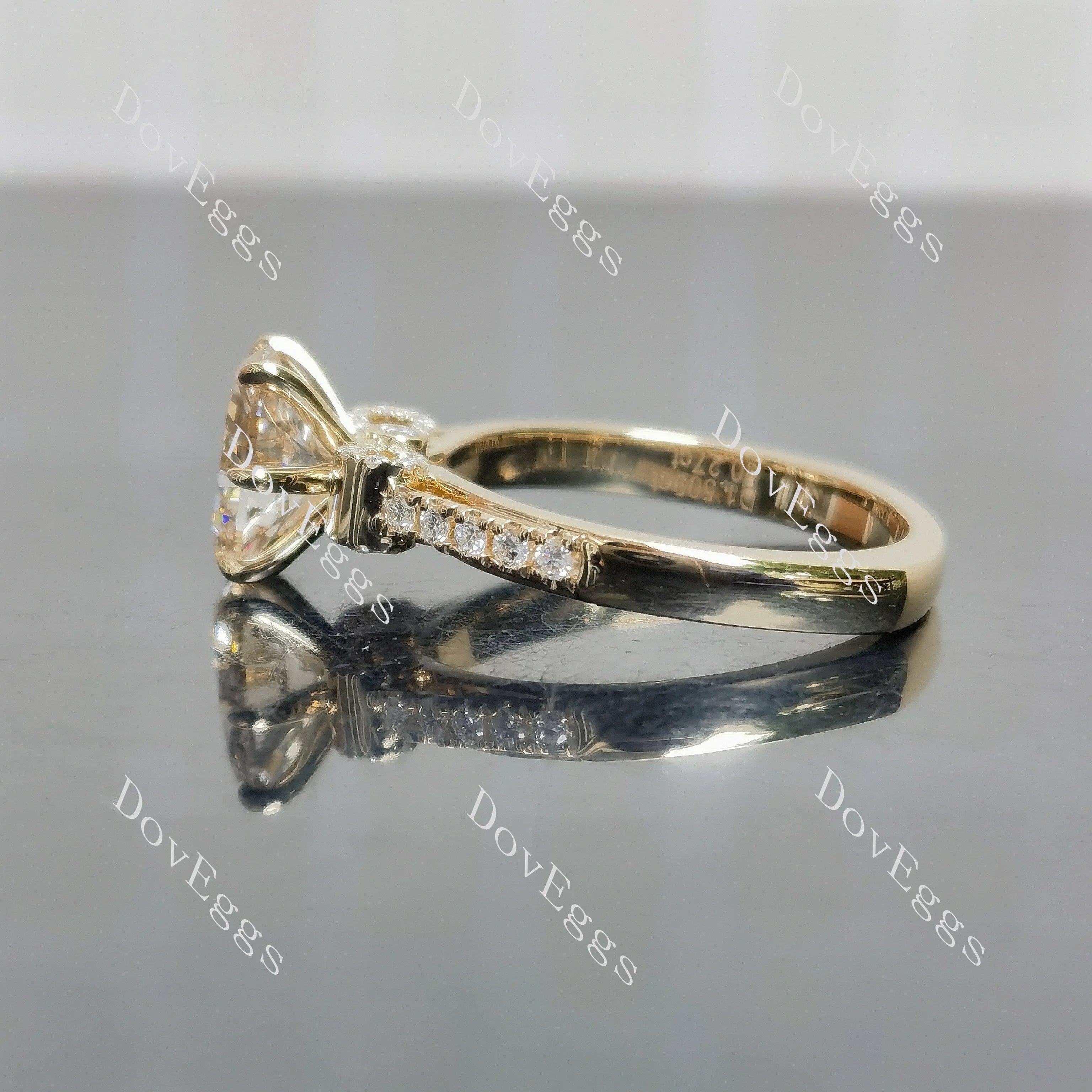 Oval pave bridge art deco vintage moissnaite engagement ring| DovEggs