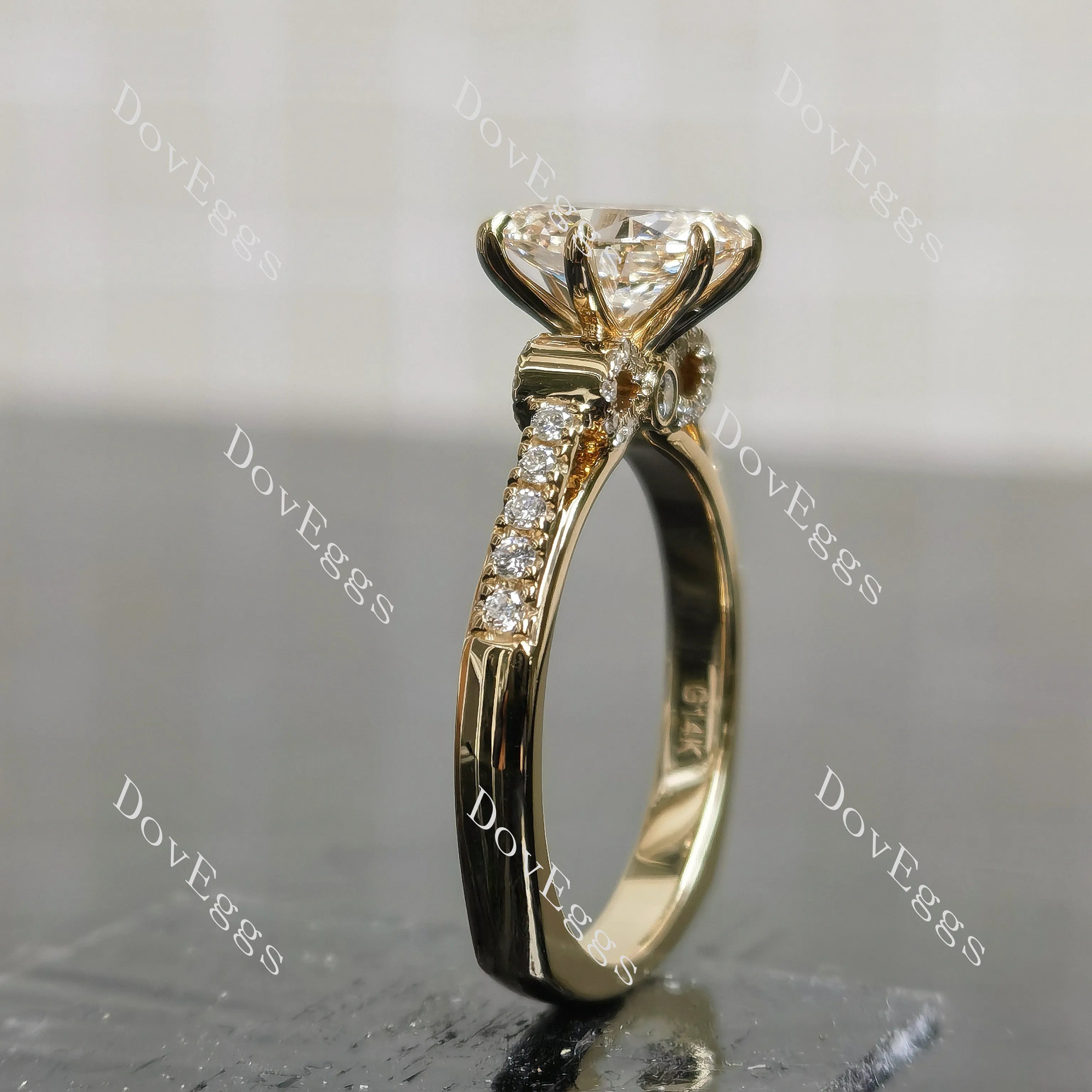 Oval pave bridge art deco vintage moissnaite engagement ring| DovEggs