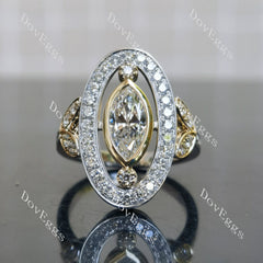 Marquise bezel art deco vintage pave moissnaite engagement ring| DovEggs