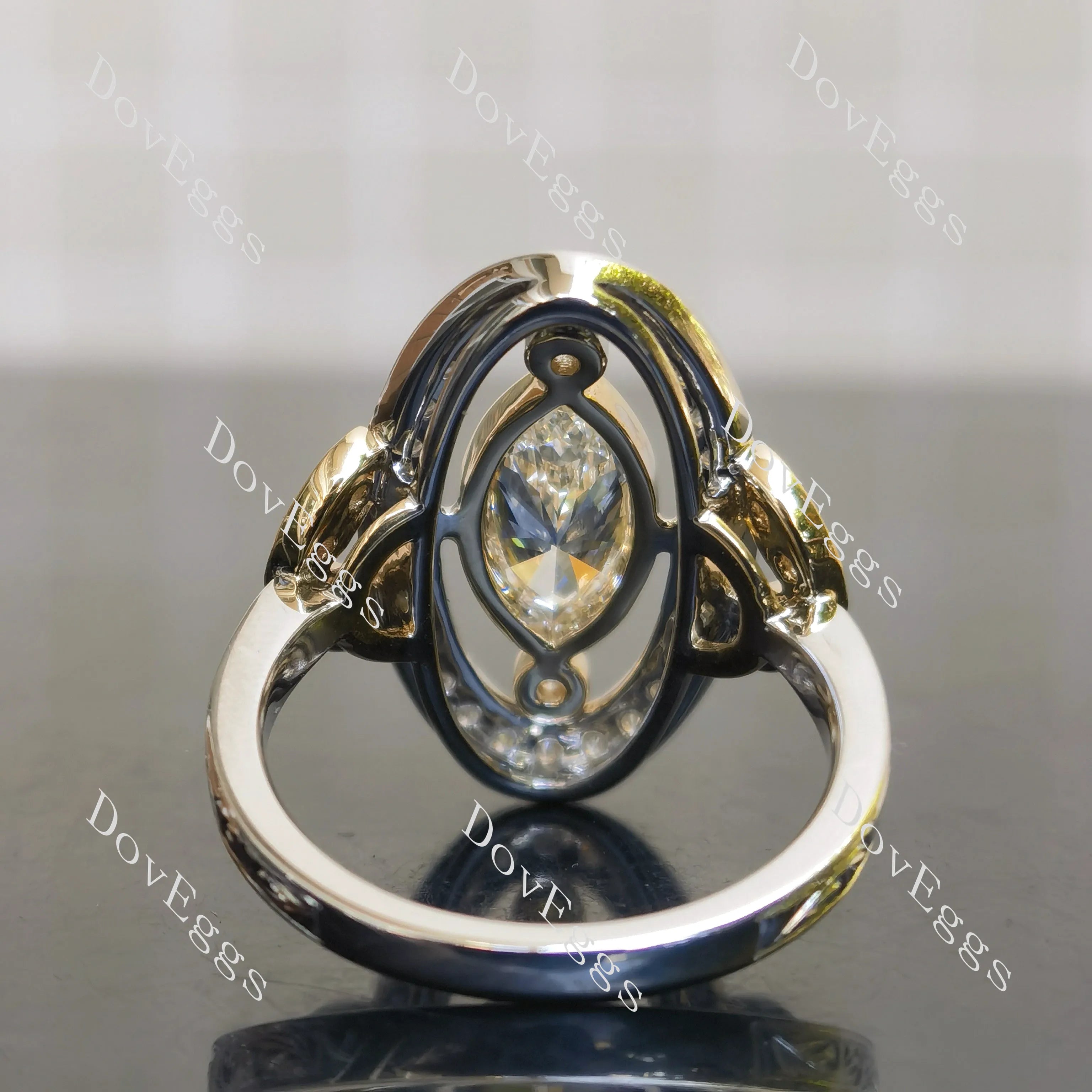 Marquise bezel art deco vintage pave moissnaite engagement ring| DovEggs