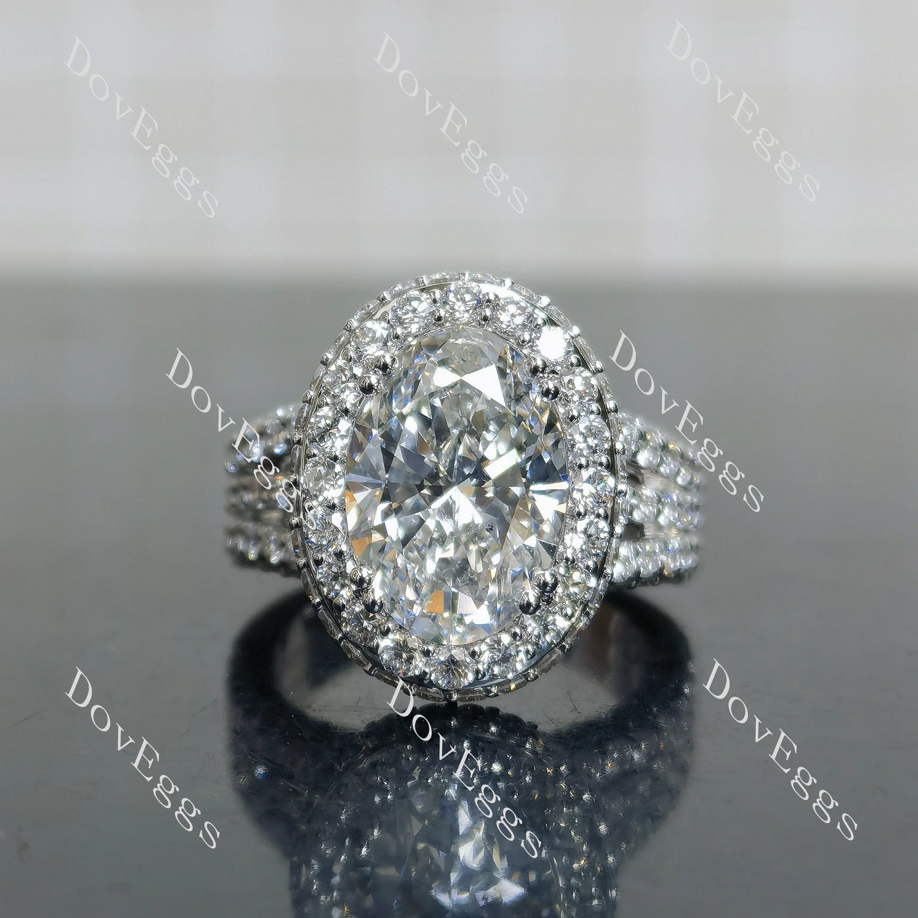 Oval halo pave vintage moissnaite engagement ring| DovEggs