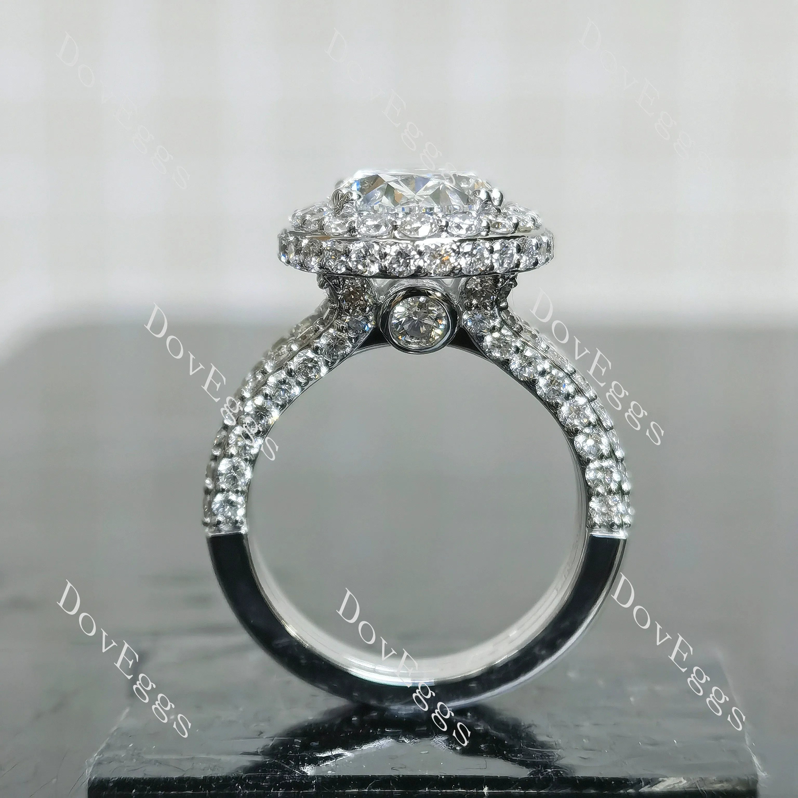 Oval halo pave vintage moissnaite engagement ring| DovEggs
