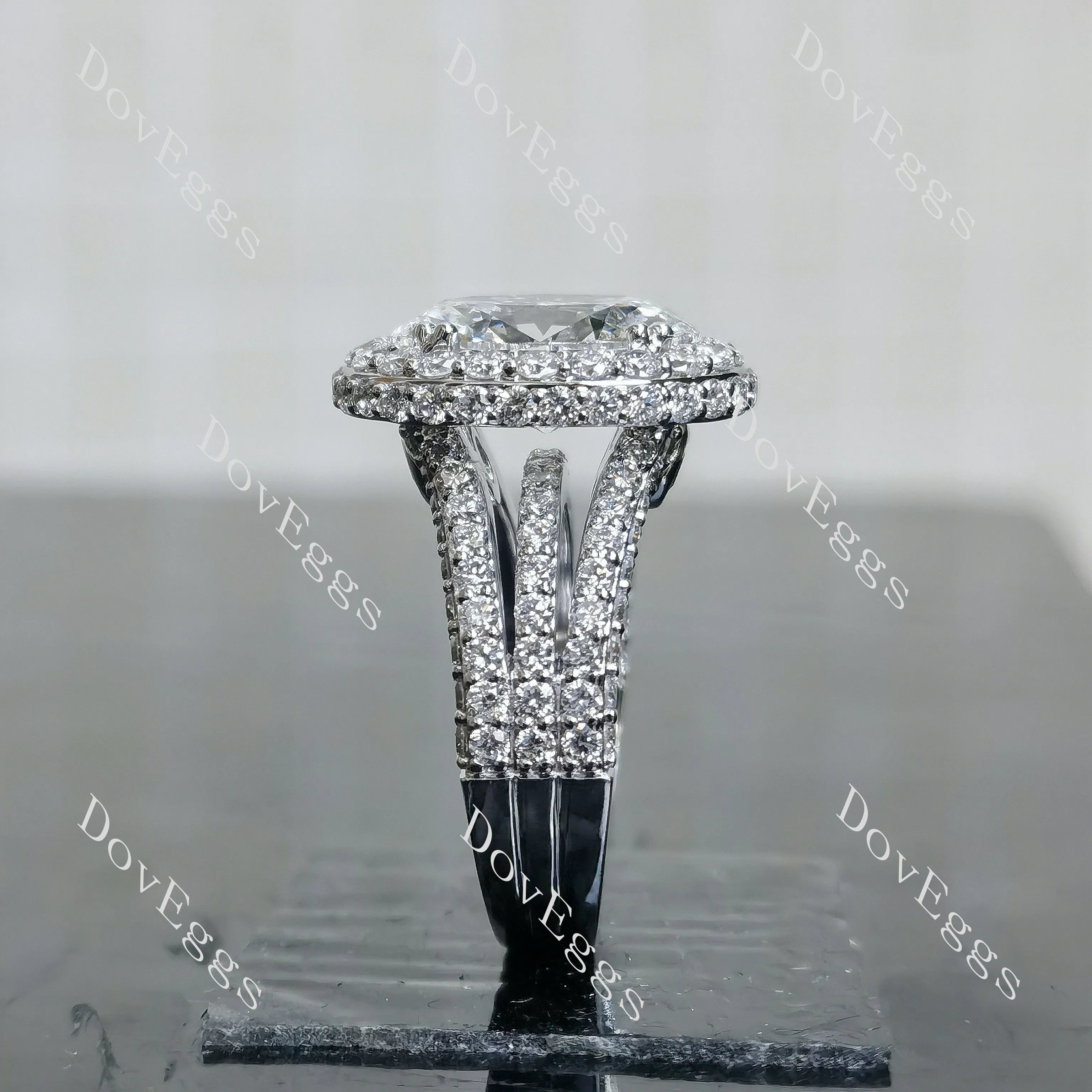 Oval halo pave vintage moissnaite engagement ring| DovEggs