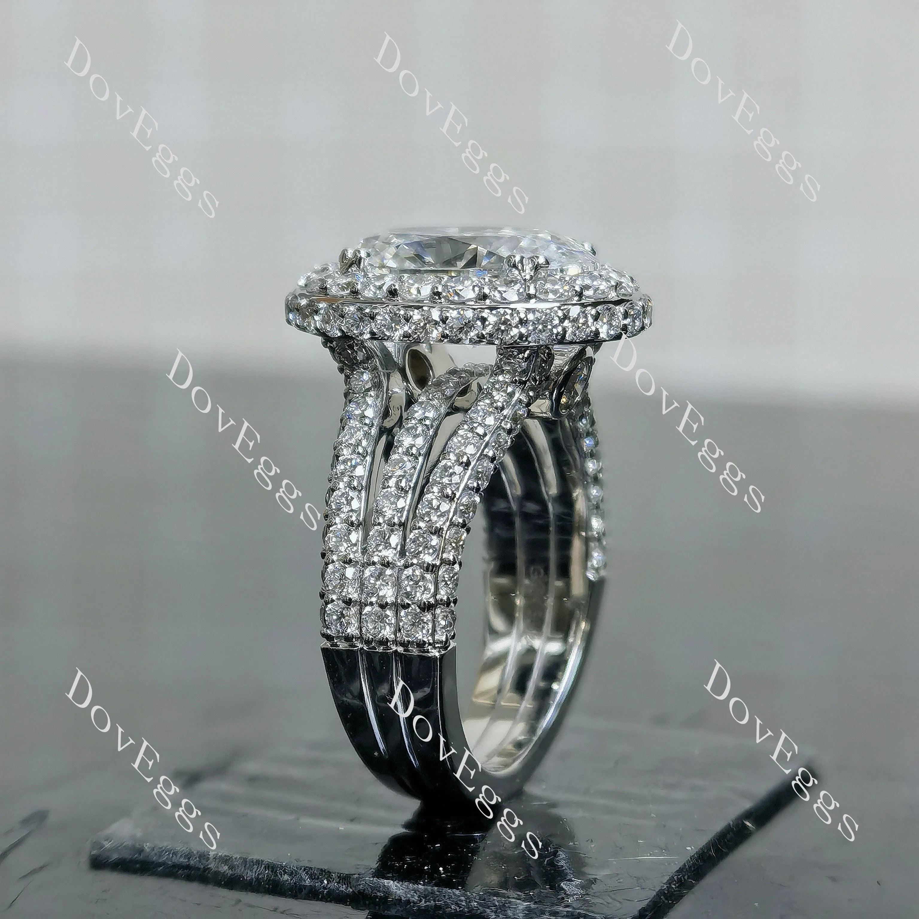 Oval halo pave vintage moissnaite engagement ring| DovEggs