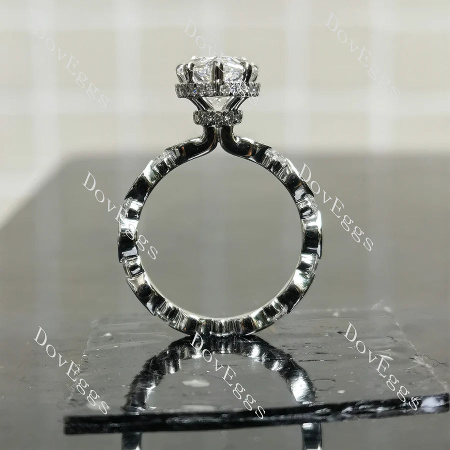 Pave hidden halo engagement ring only semi-mount only(Exclusively to DovEggs Stones)