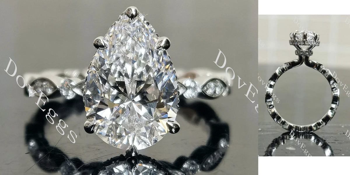 Pear pave hidden halo moissanite engagement ring| DovEggs