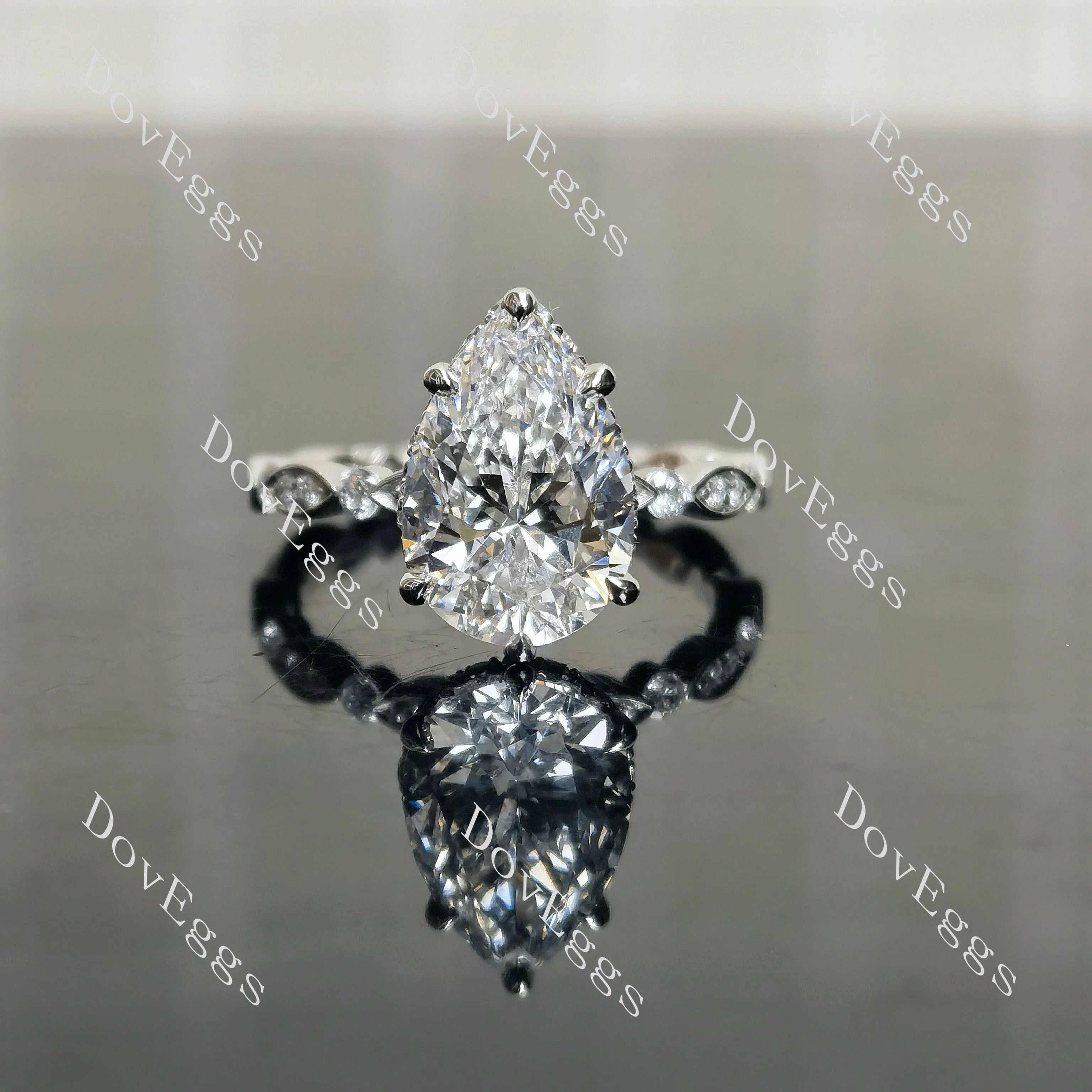 Pear pave hidden halo moissanite engagement ring| DovEggs