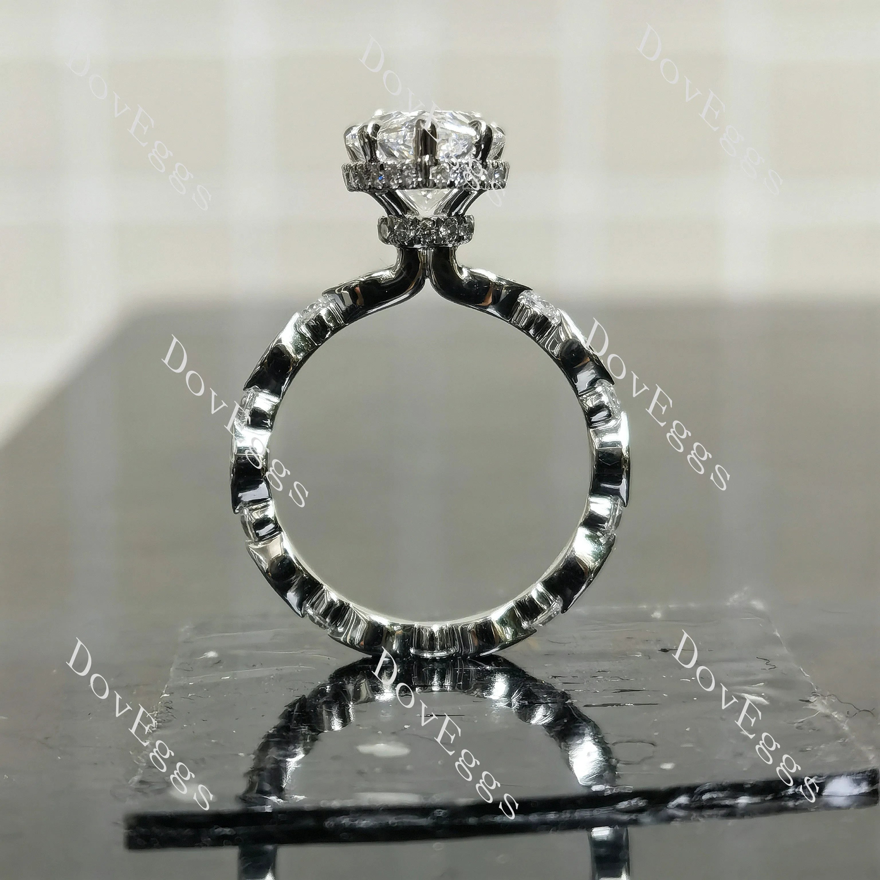 Pear pave hidden halo moissanite engagement ring| DovEggs