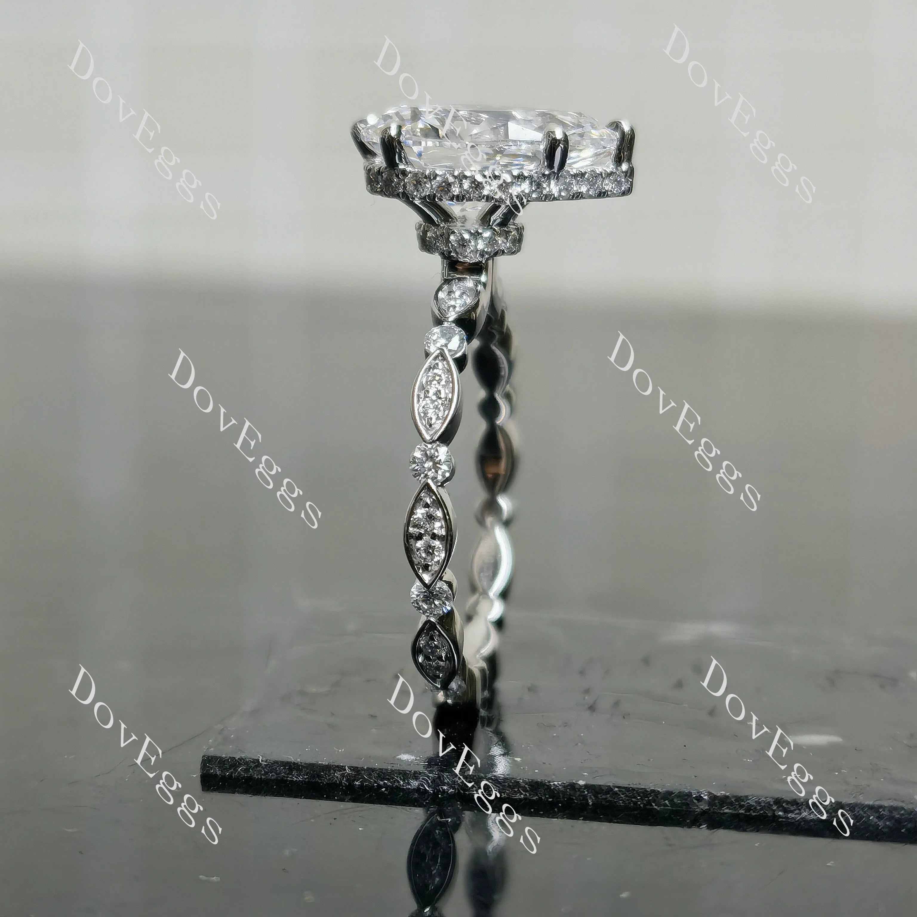 Pear pave hidden halo moissanite engagement ring| DovEggs