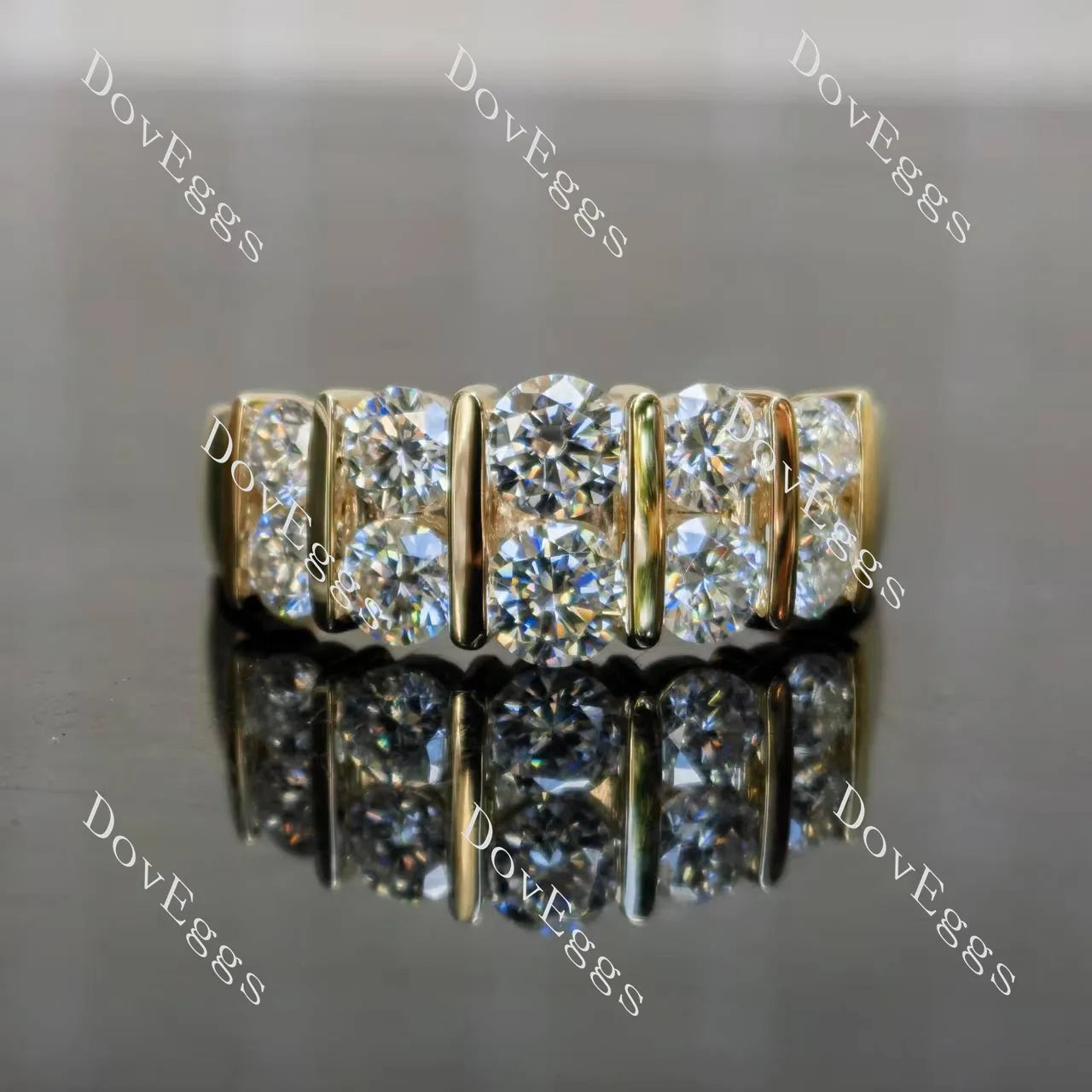Double row brilliant cut round moissanite/lab grown diamond wedding band-3.0mm band width| Doveggs