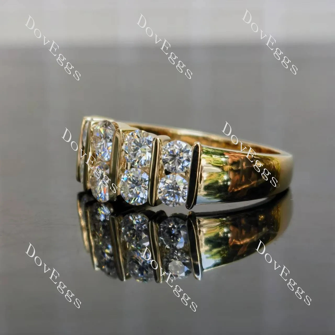 Double row brilliant cut round moissanite/lab grown diamond wedding band-3.0mm band width| Doveggs