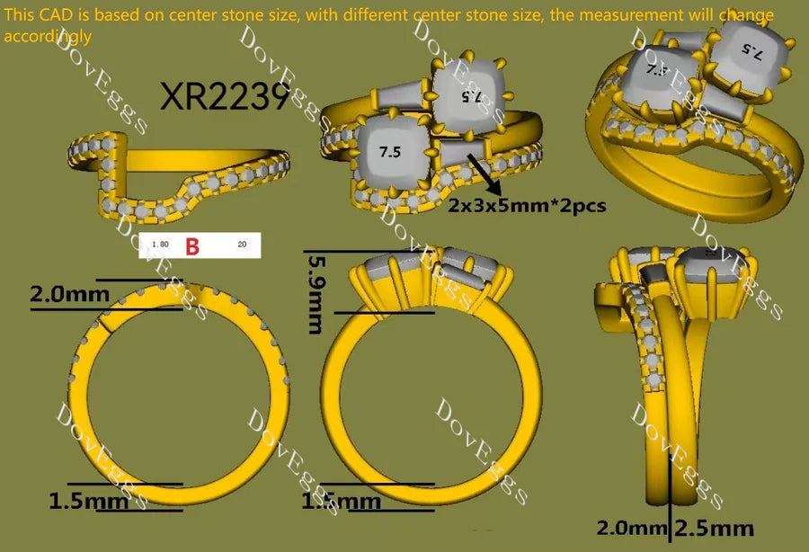 Two stones engagement ring only semi-mount only(Exclusively to DovEggs Stones)