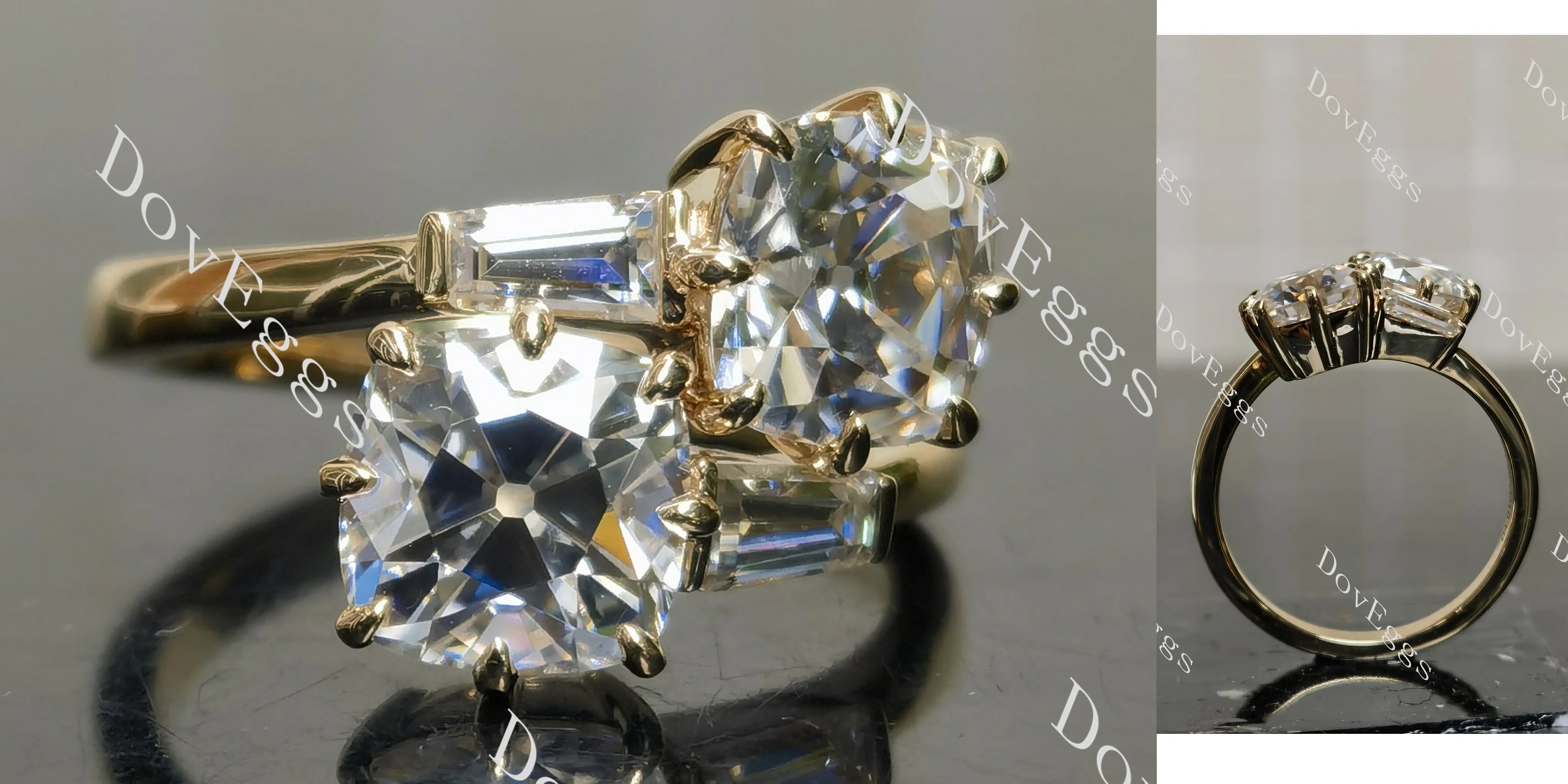 Cushion two stones moissanite engagement ring| Doveggs