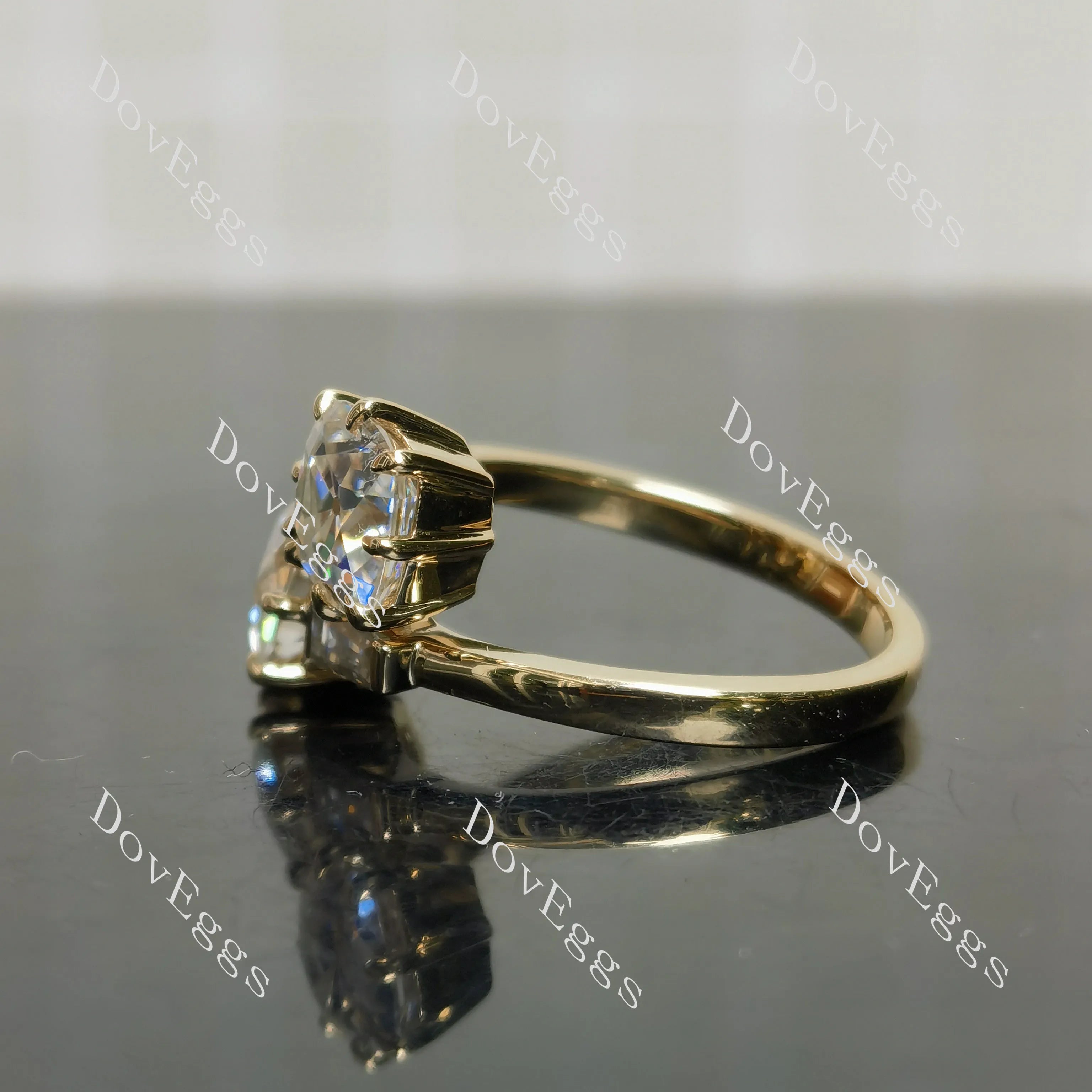 Cushion two stones moissanite engagement ring| Doveggs