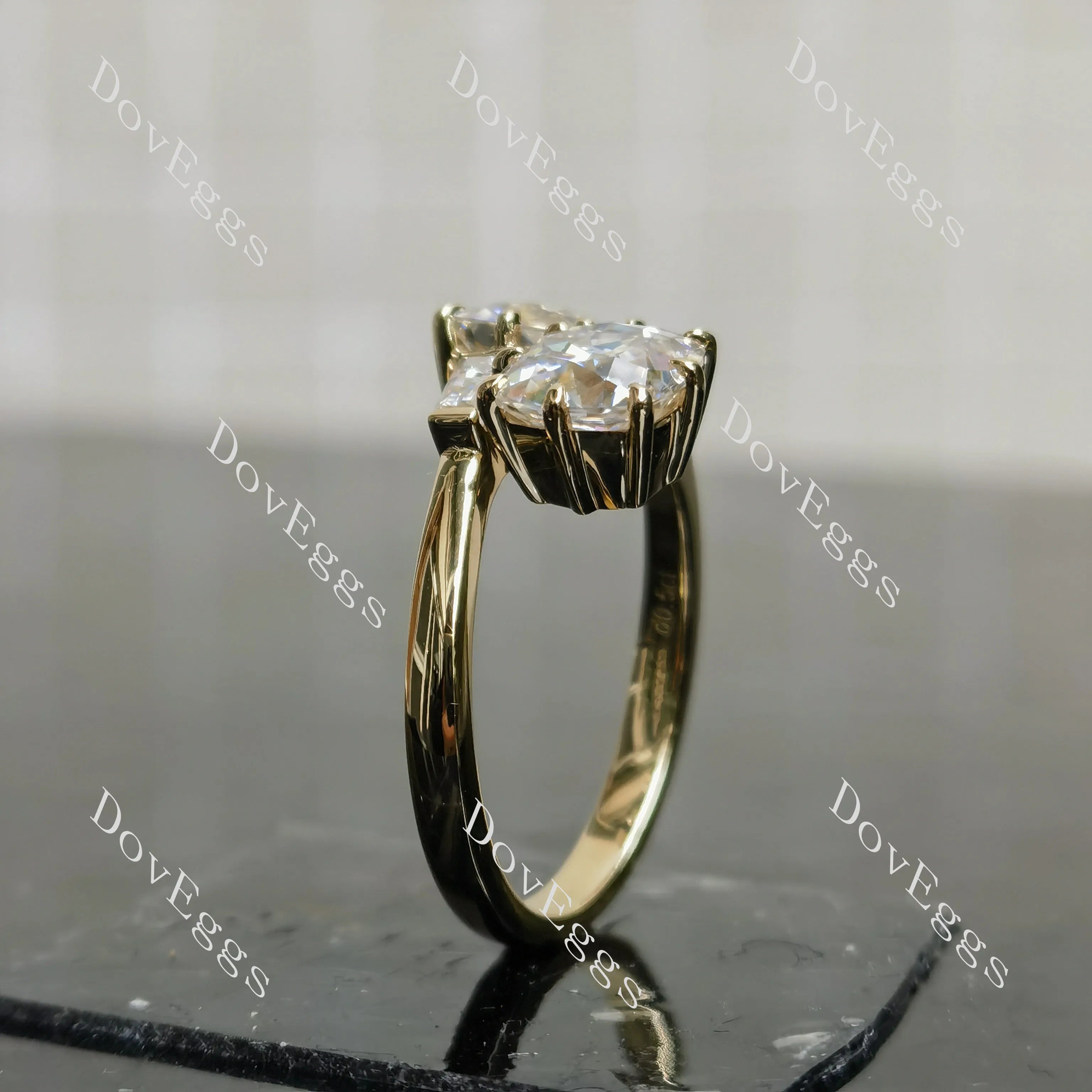 Cushion two stones moissanite engagement ring| Doveggs