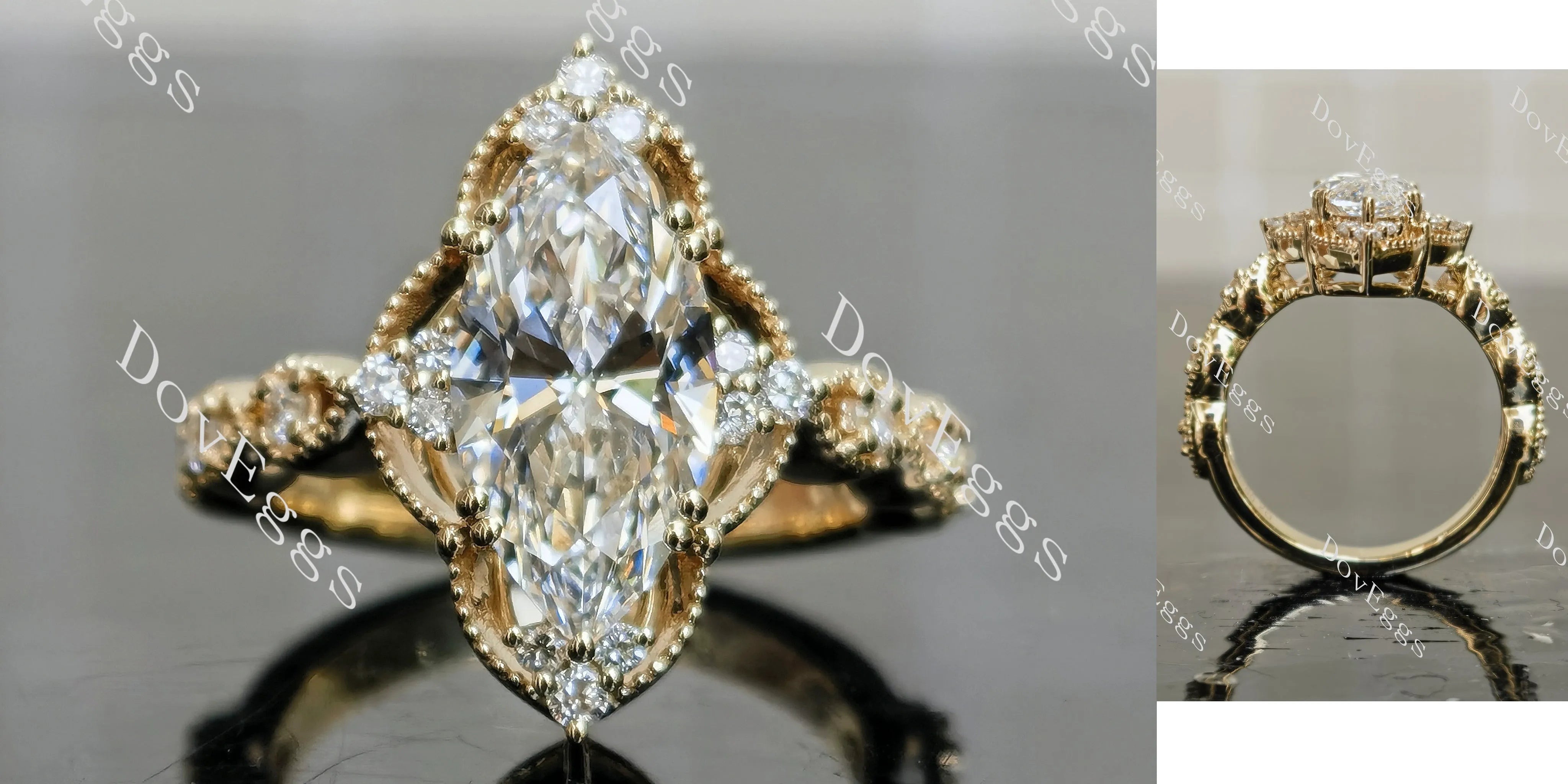 Marquise vintage moissnaite engagement ring| Doveggs