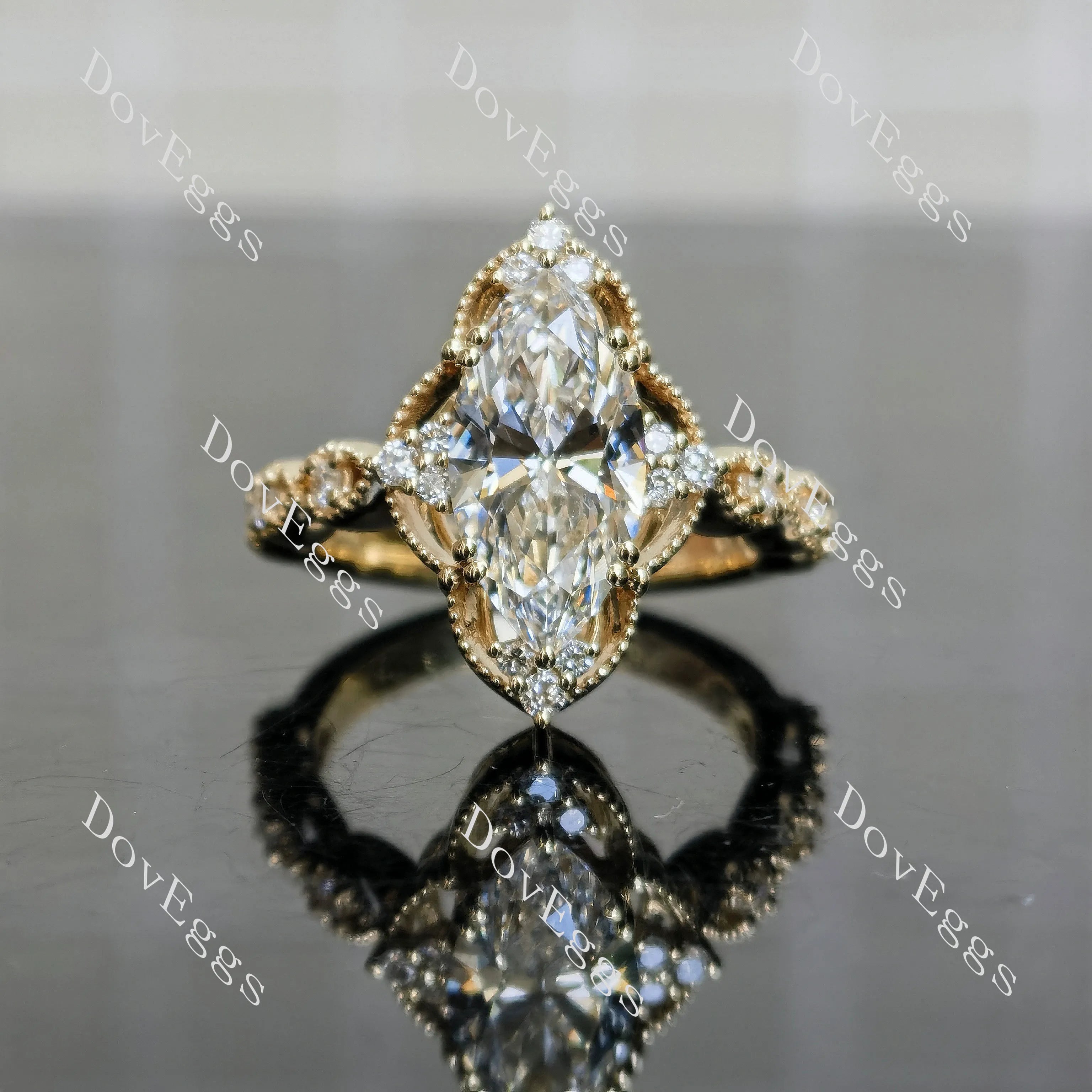 Marquise vintage moissnaite engagement ring| Doveggs