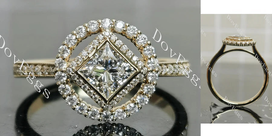 Serenity pave halo bezel engagement ring semi-mount only(Exclusively to DovEggs Stones)