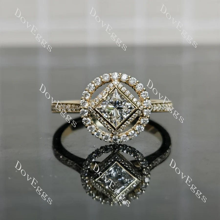 Serenity pave halo bezel engagement ring semi-mount only(Exclusively to DovEggs Stones)
