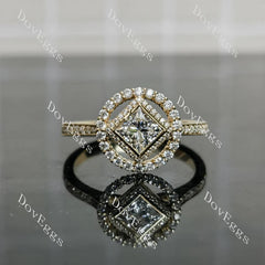 Serenity pave halo bezel engagement ring semi-mount only(Exclusively to DovEggs Stones)