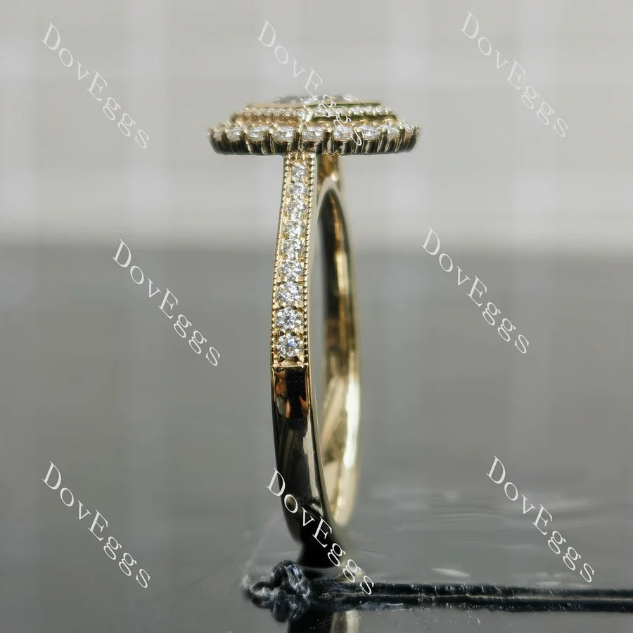 Serenity pave halo bezel engagement ring semi-mount only(Exclusively to DovEggs Stones)