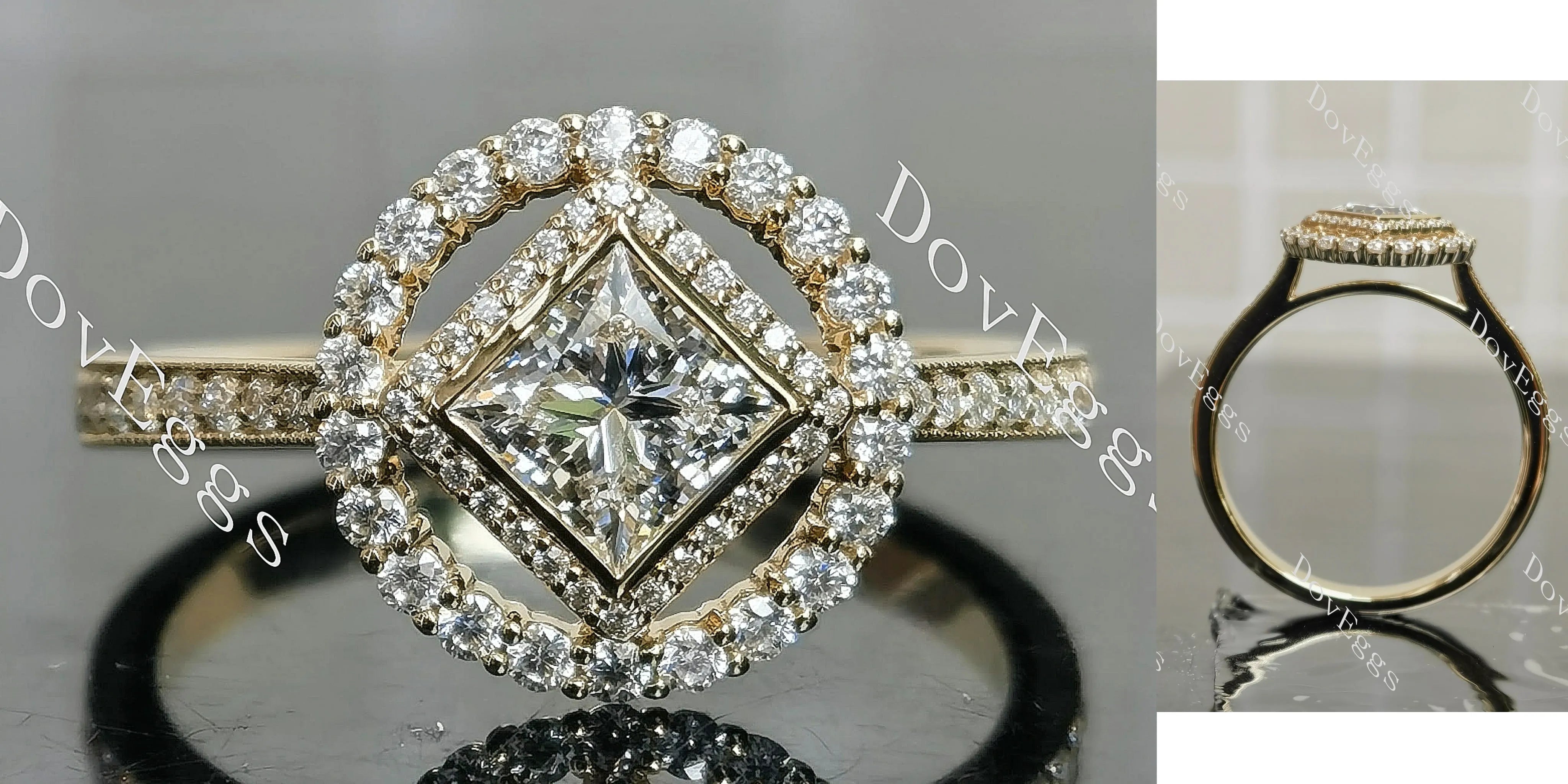 Serenity princess halo pave moissnaite engagement ring| Doveggs
