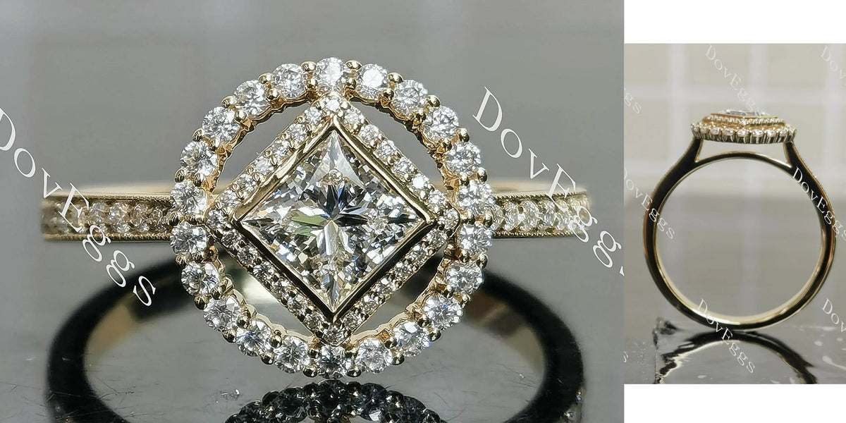 Serenity princess halo pave moissnaite engagement ring| Doveggs