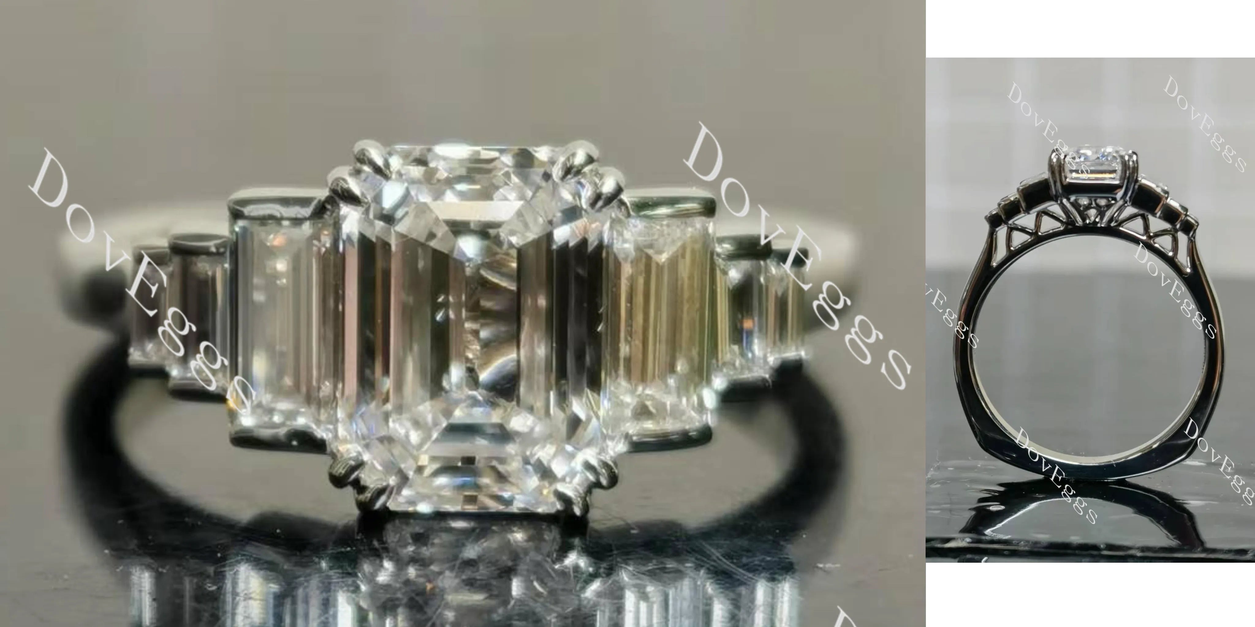 Emerald side stones moissanite engagement ring| Doveggs