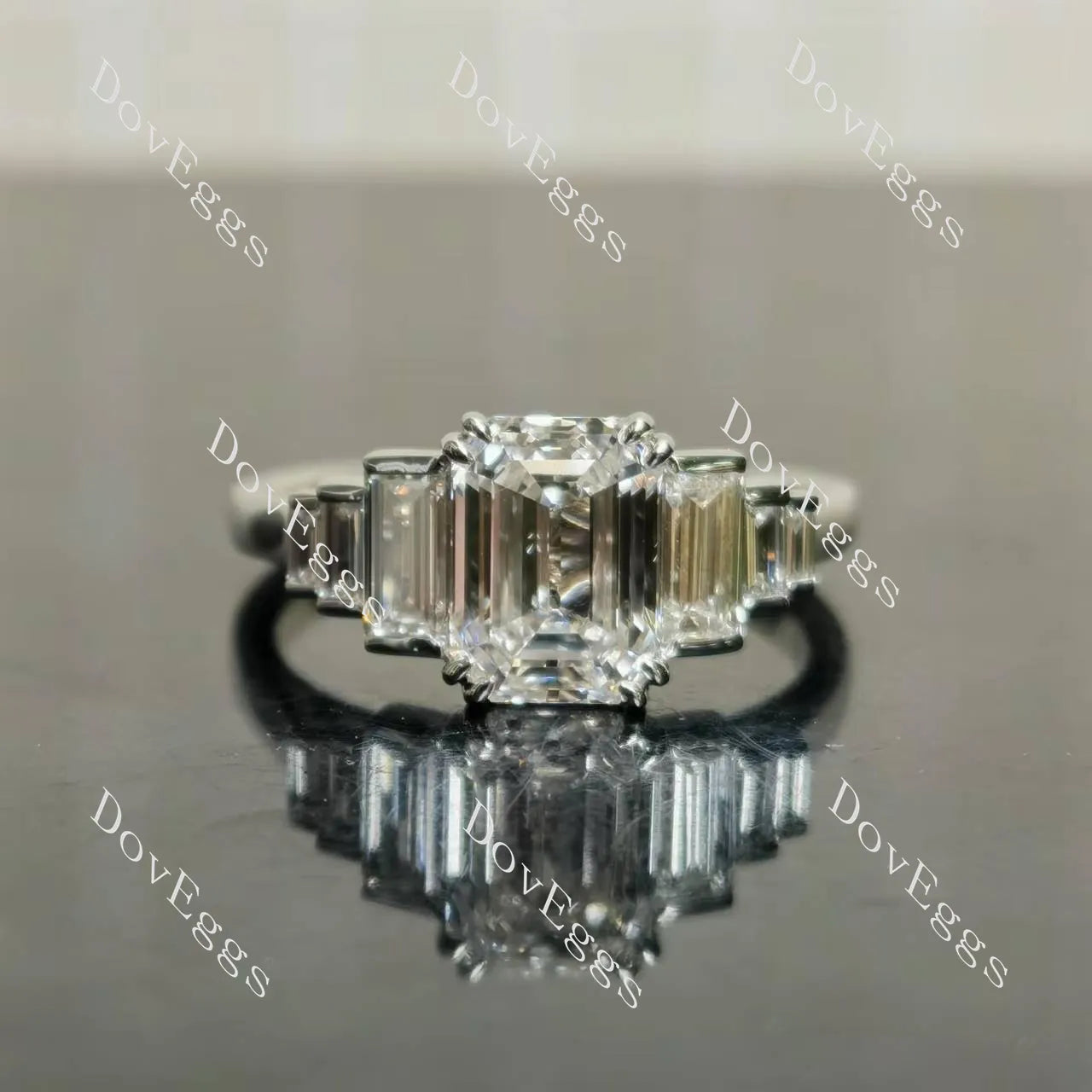 Emerald side stones moissanite engagement ring| Doveggs