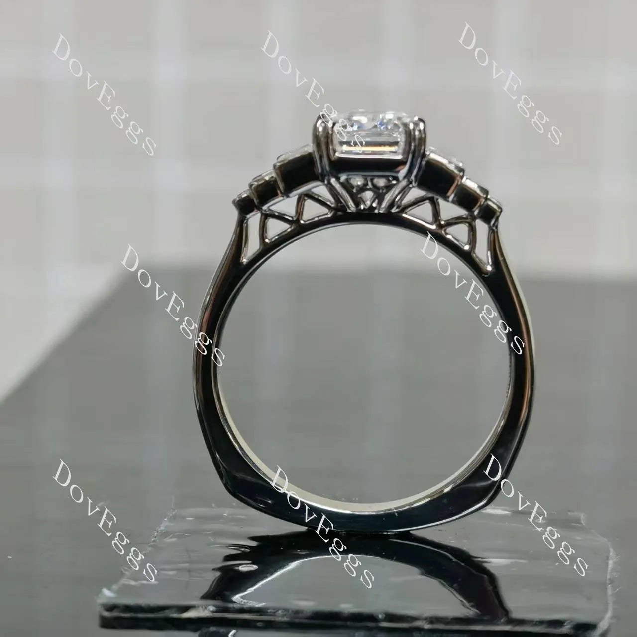 Emerald side stones moissanite engagement ring| Doveggs
