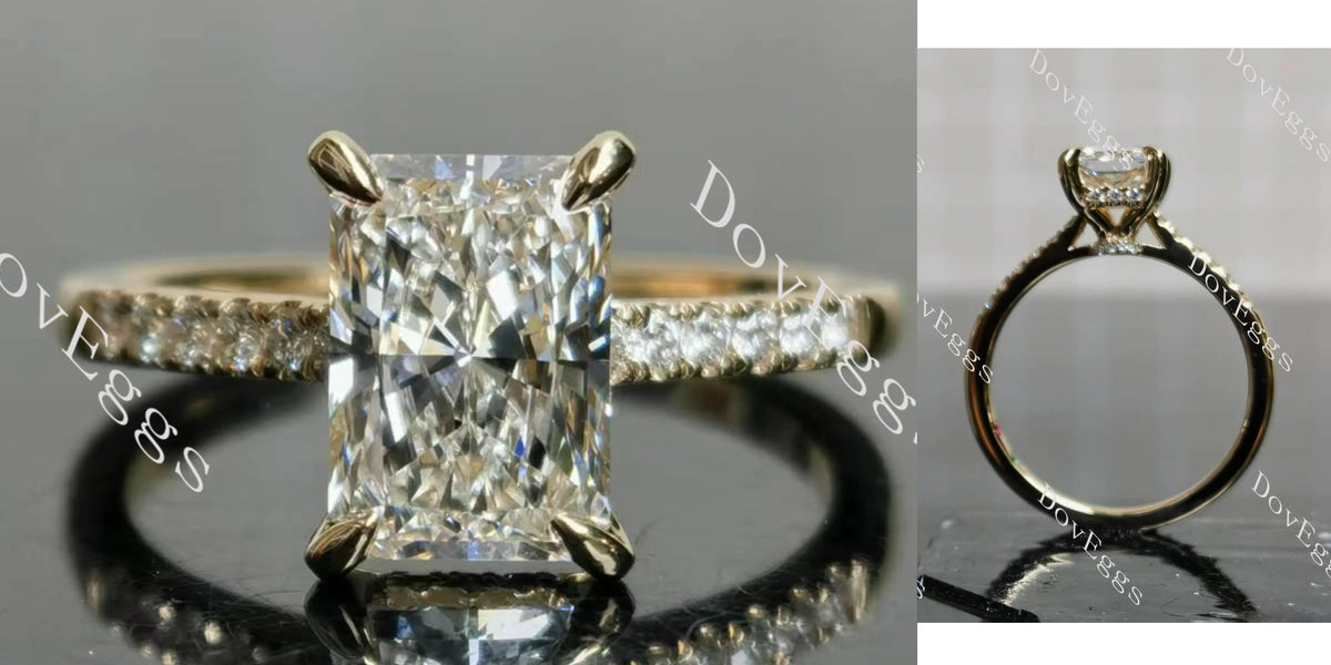 Radiant pave moissanite engagement ring| DovEggs